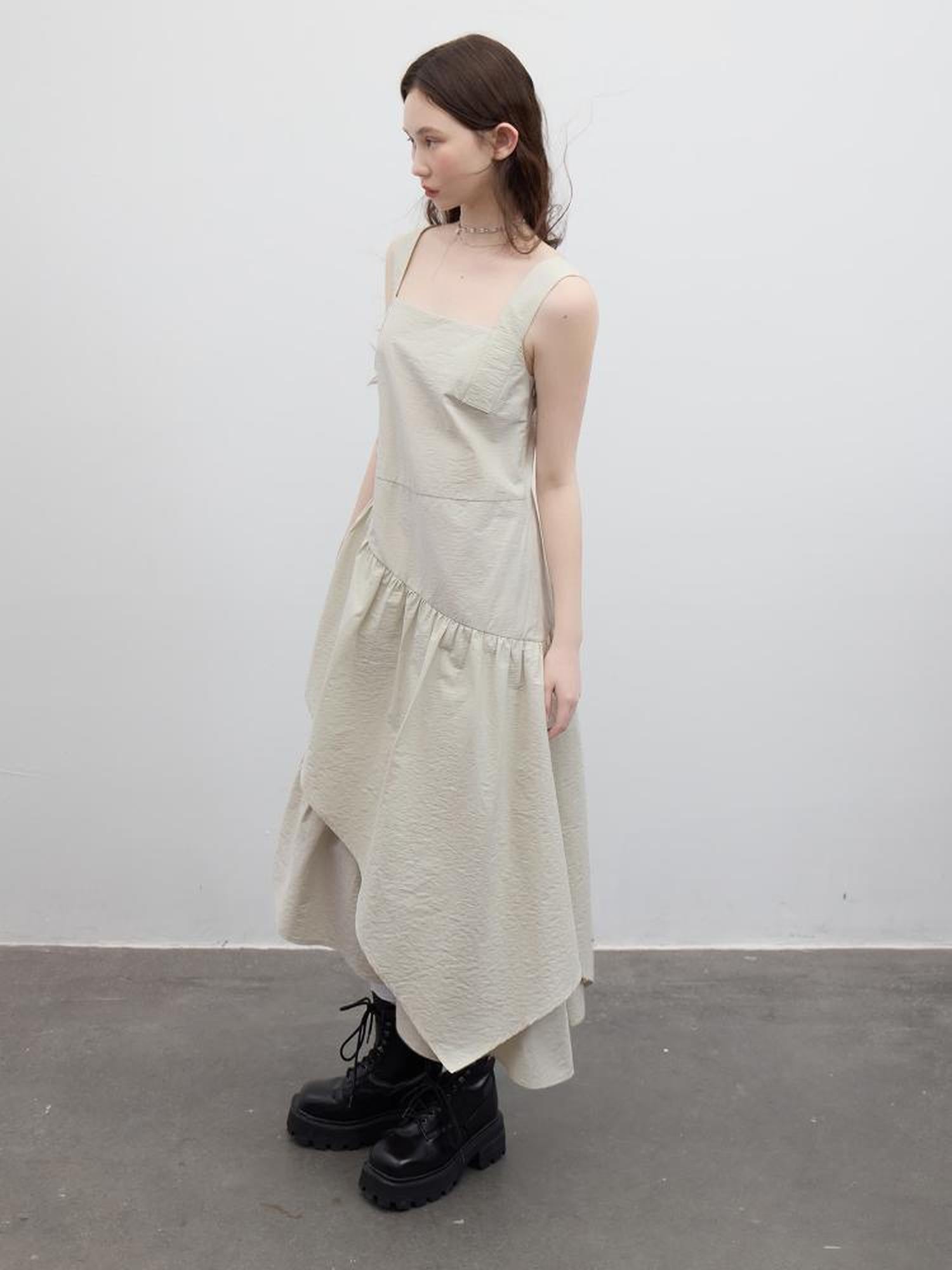 FUSSED Asymmetric Sage Green Tiered Midi Dress V-neck T-shirt Long Sleeve