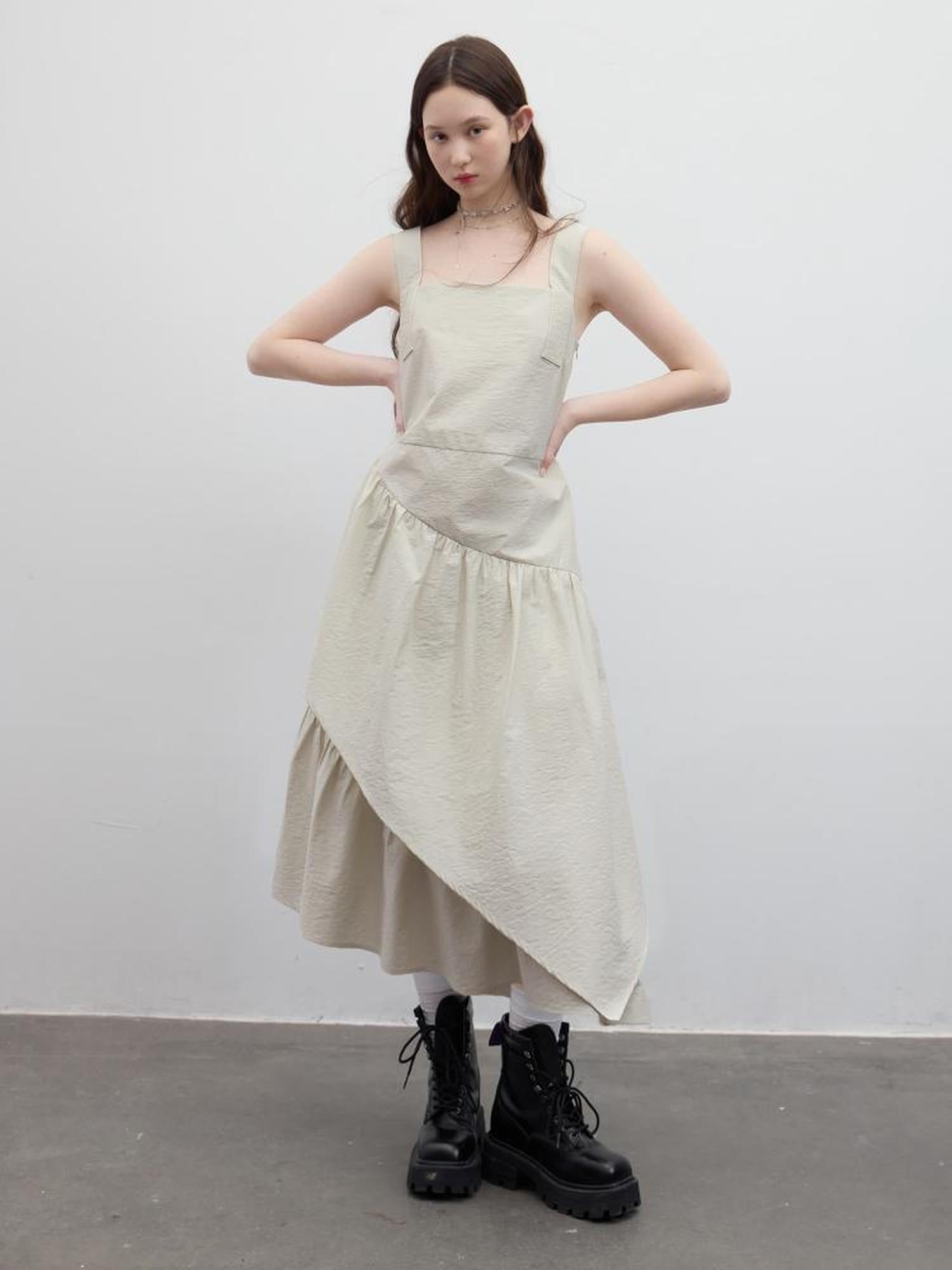 FUSSED Asymmetric Sage Green Tiered Midi Dress V-neck T-shirt Long Sleeve