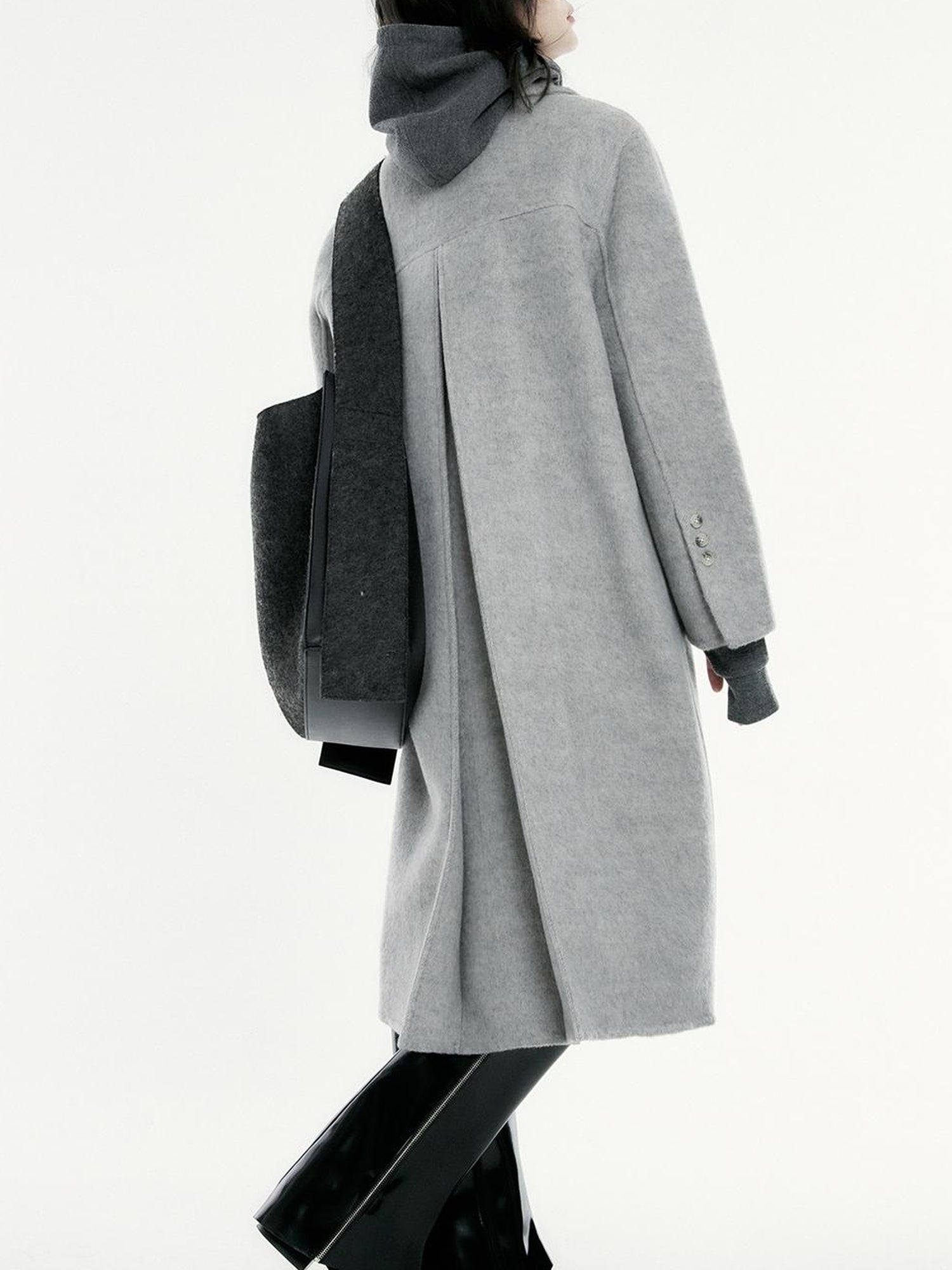 FUSSED Asymmetric Wool Blend Double Faced Coat In Silver Gray