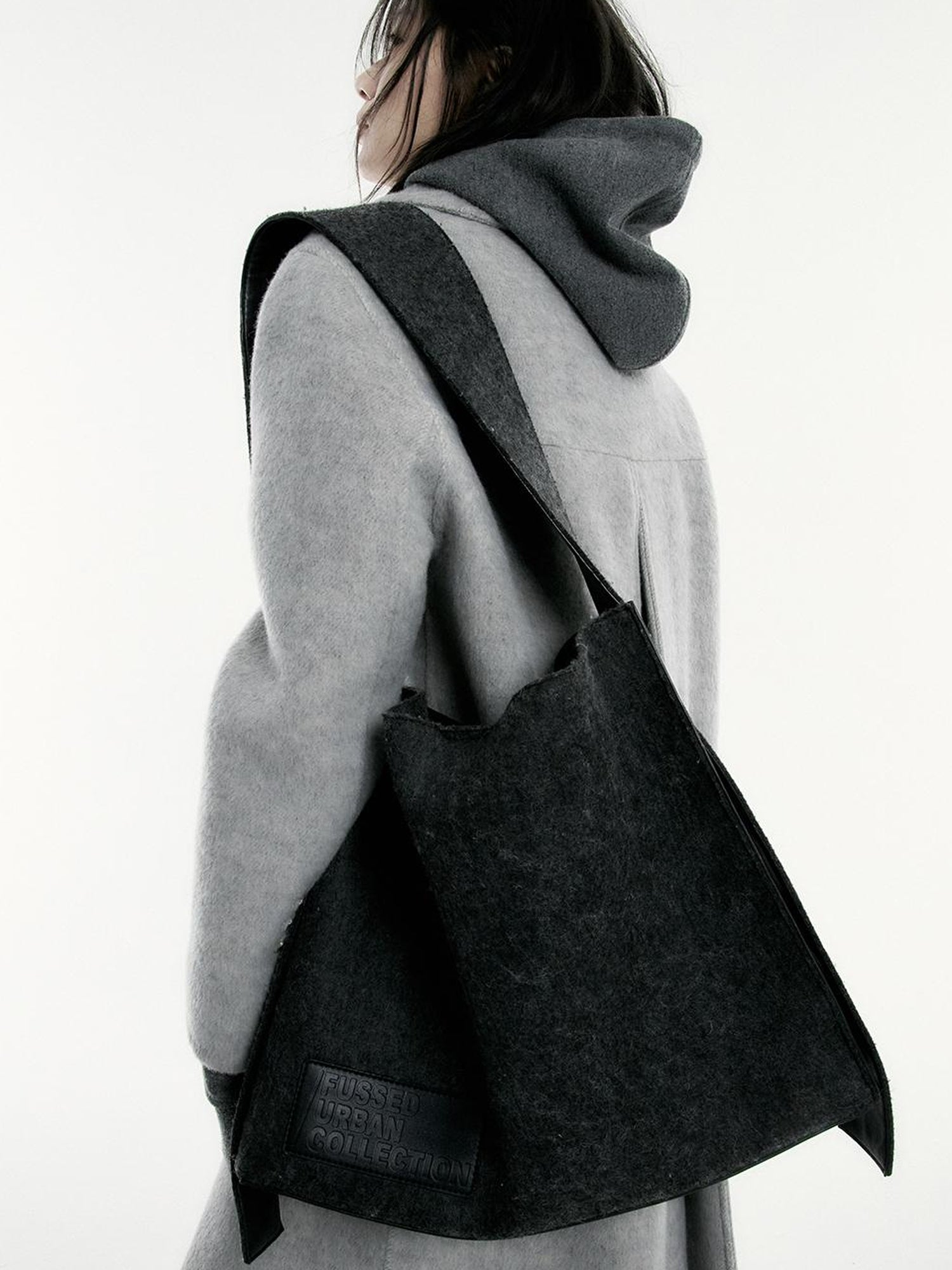FUSSED Asymmetric Wool Blend Double Faced Coat In Silver Gray