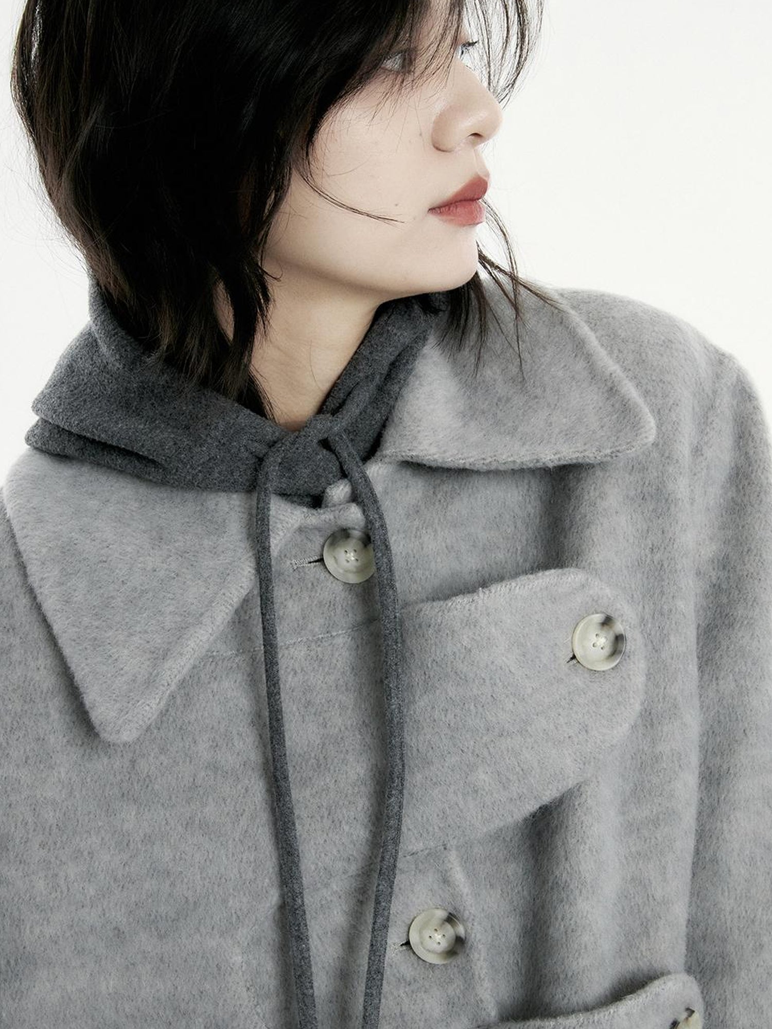 FUSSED Asymmetric Wool Blend Double Faced Coat In Silver Gray
