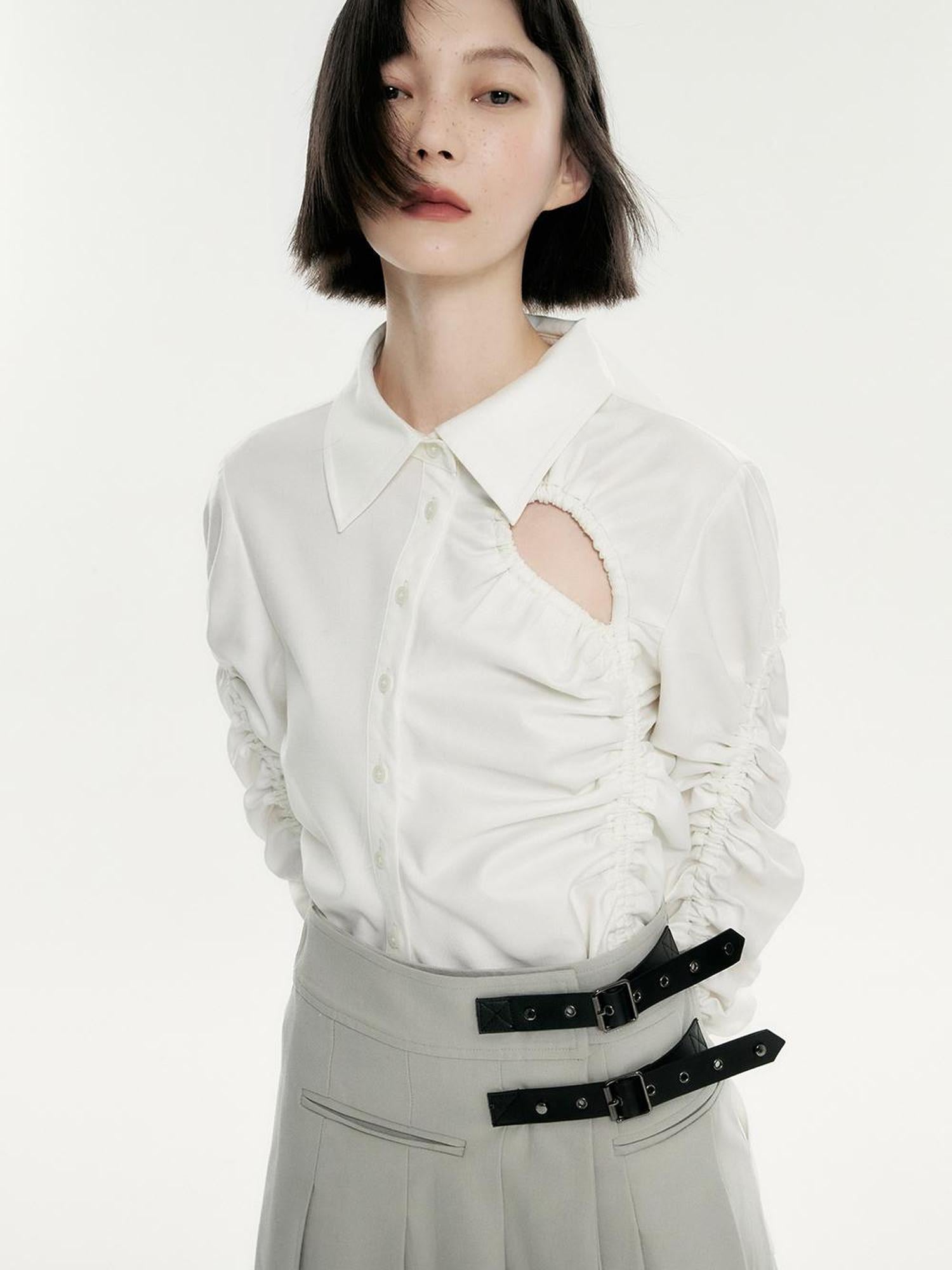 FUSSED Asymmetrical Draped Crop Shirt