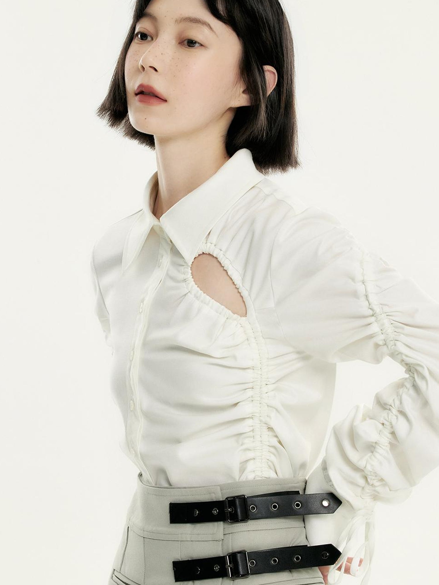 FUSSED Asymmetrical Draped Crop Shirt