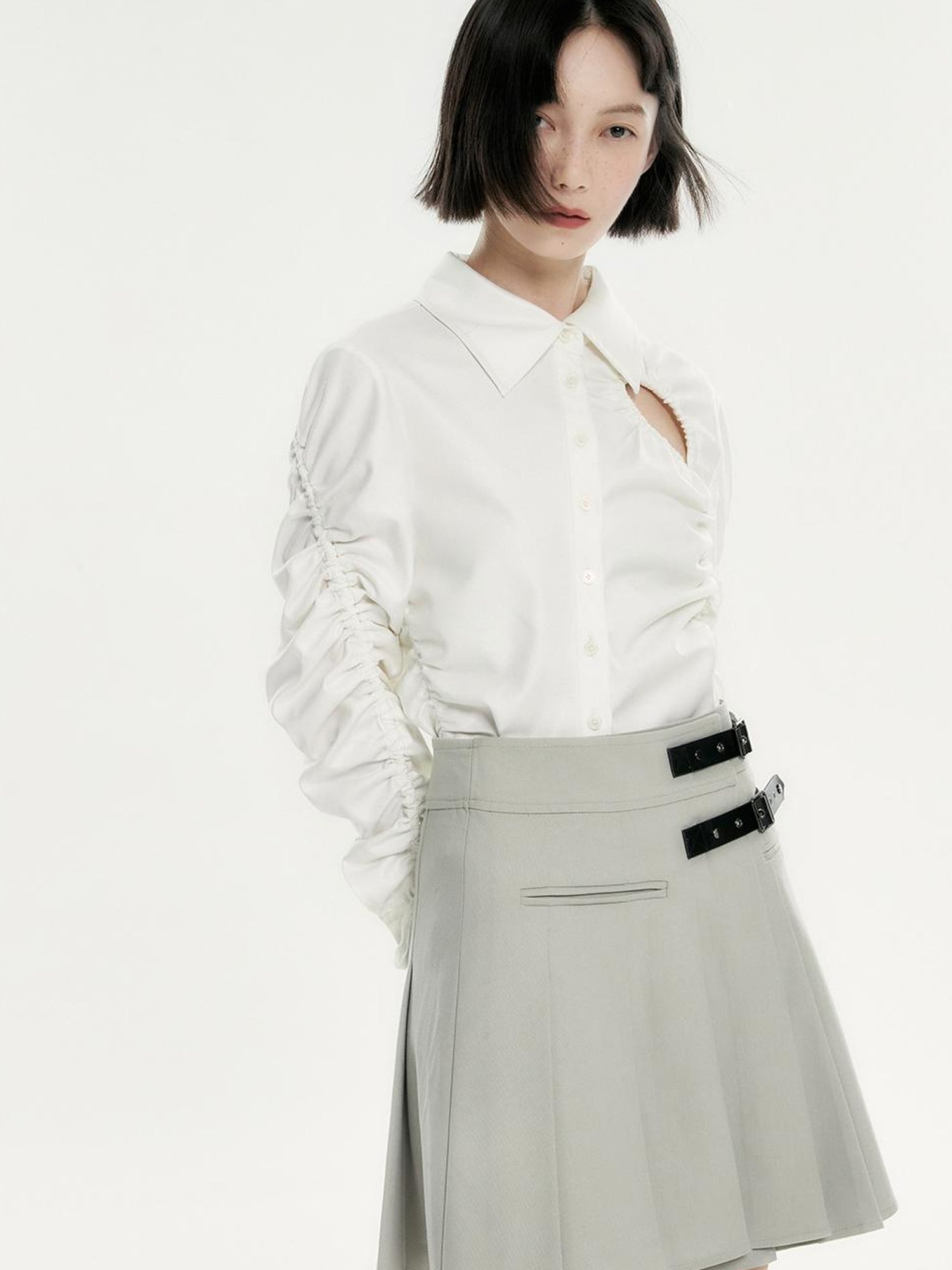 FUSSED Asymmetrical Draped Crop Shirt