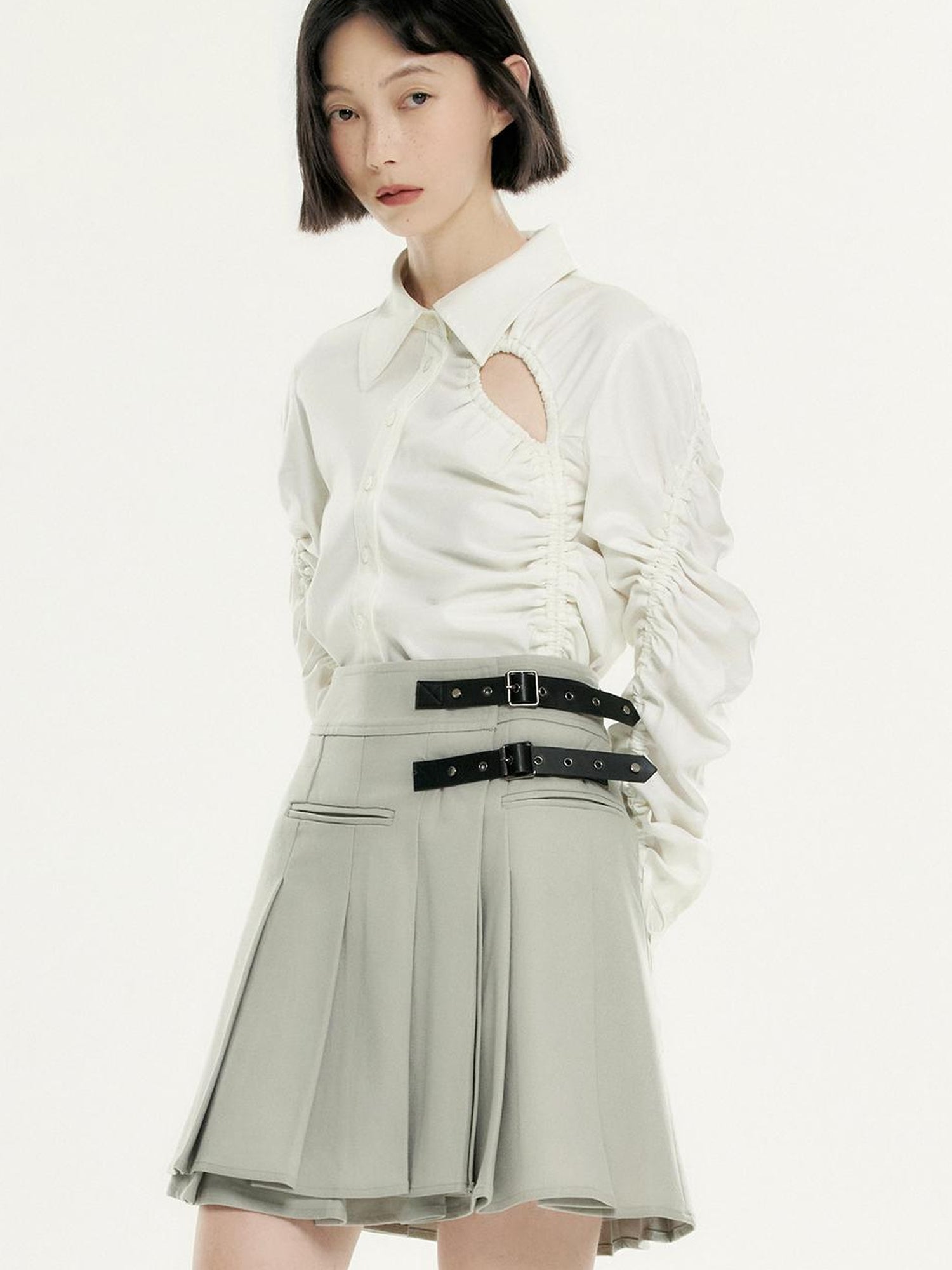 FUSSED Asymmetrical Draped Crop Shirt