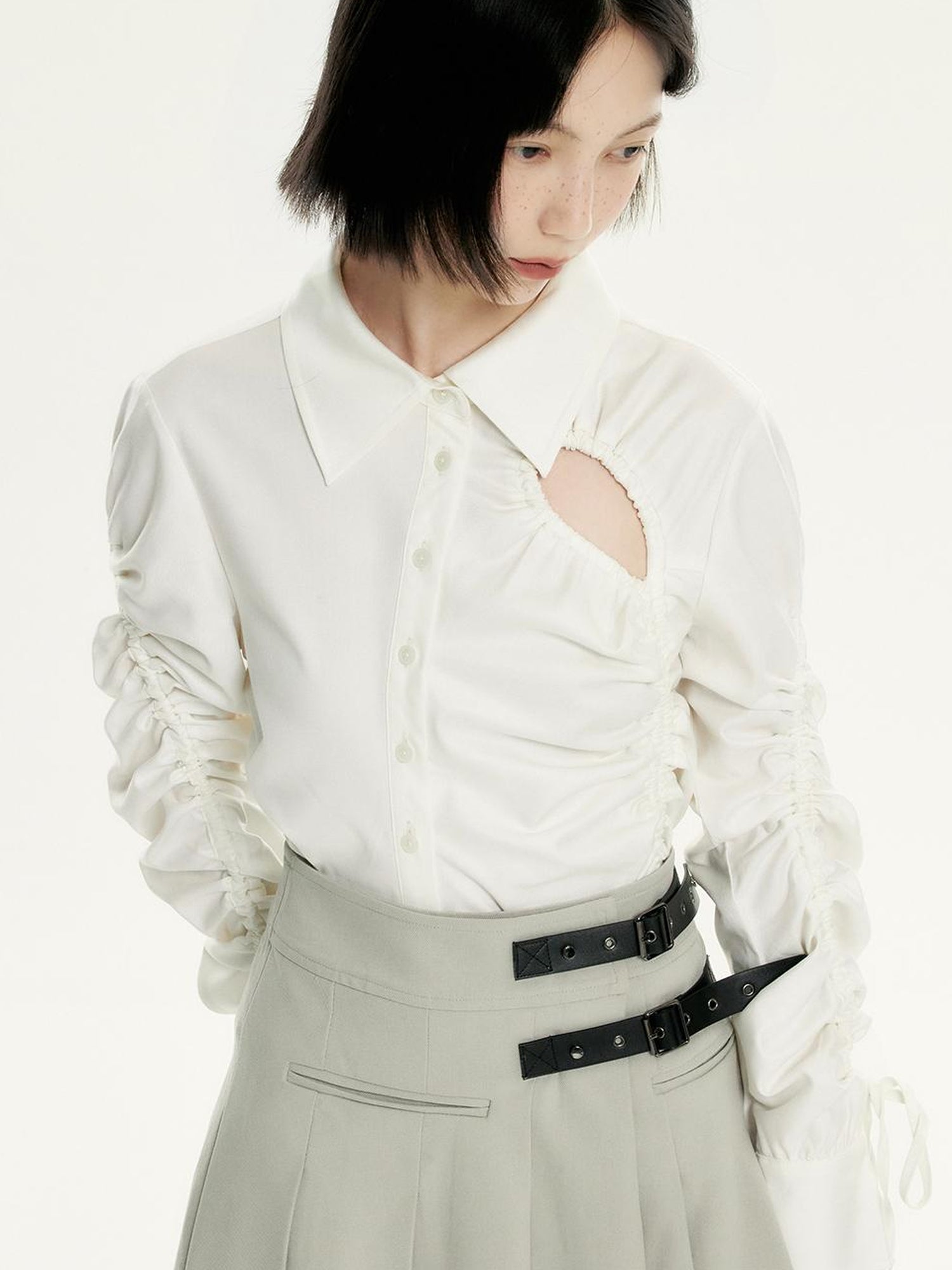 FUSSED Asymmetrical Draped Crop Shirt