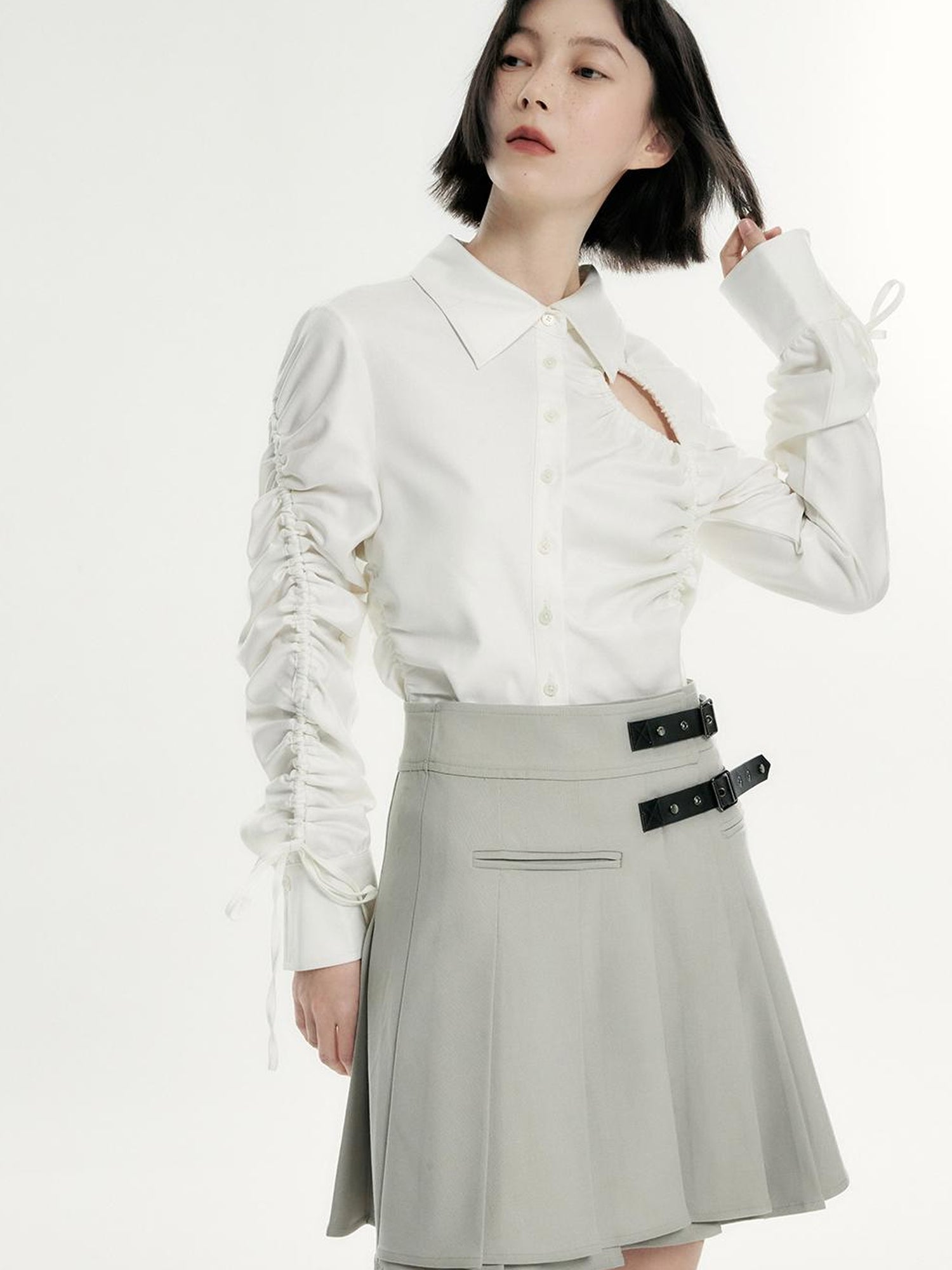 FUSSED Asymmetrical Draped Crop Shirt