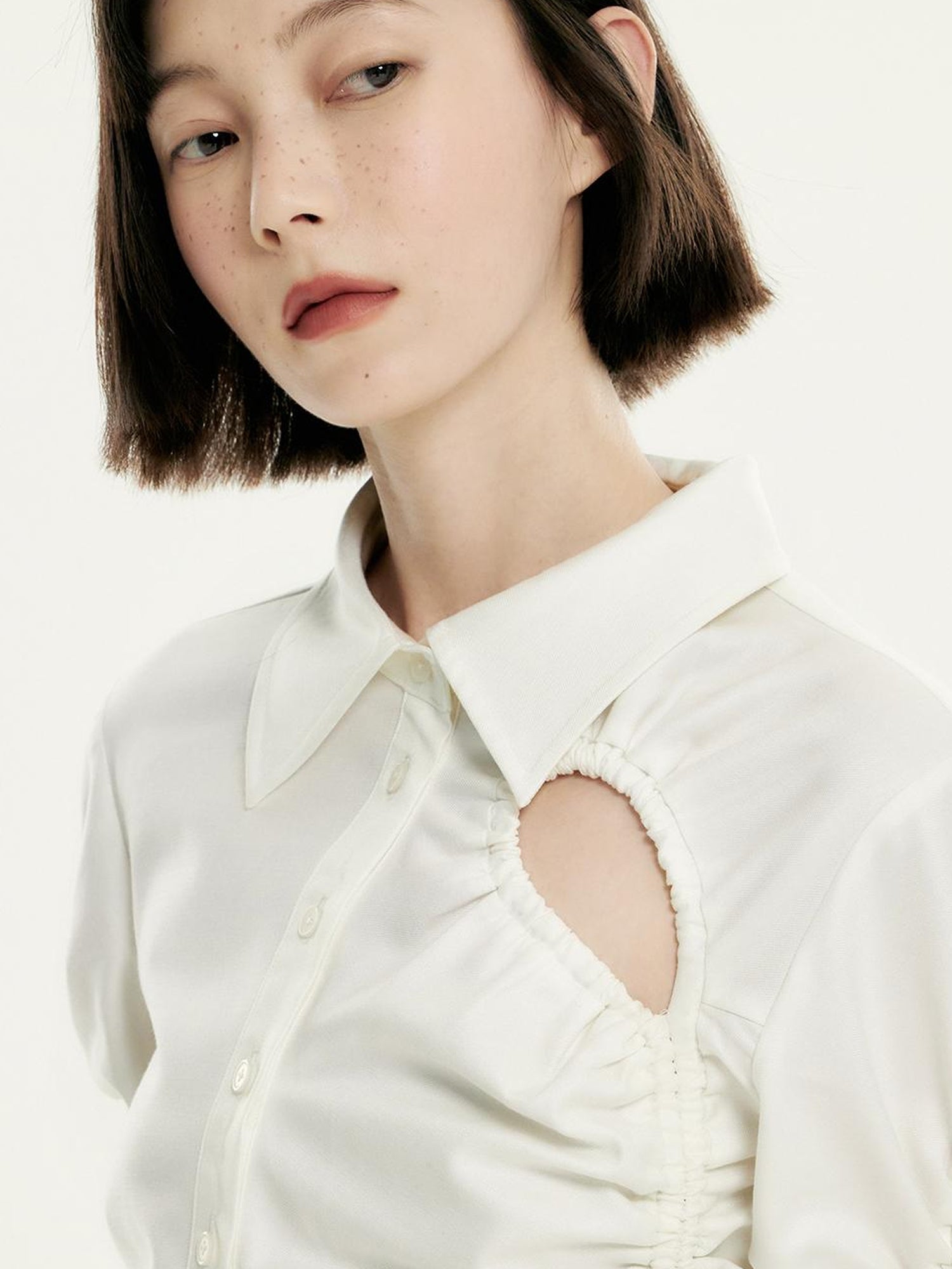 FUSSED Asymmetrical Draped Crop Shirt