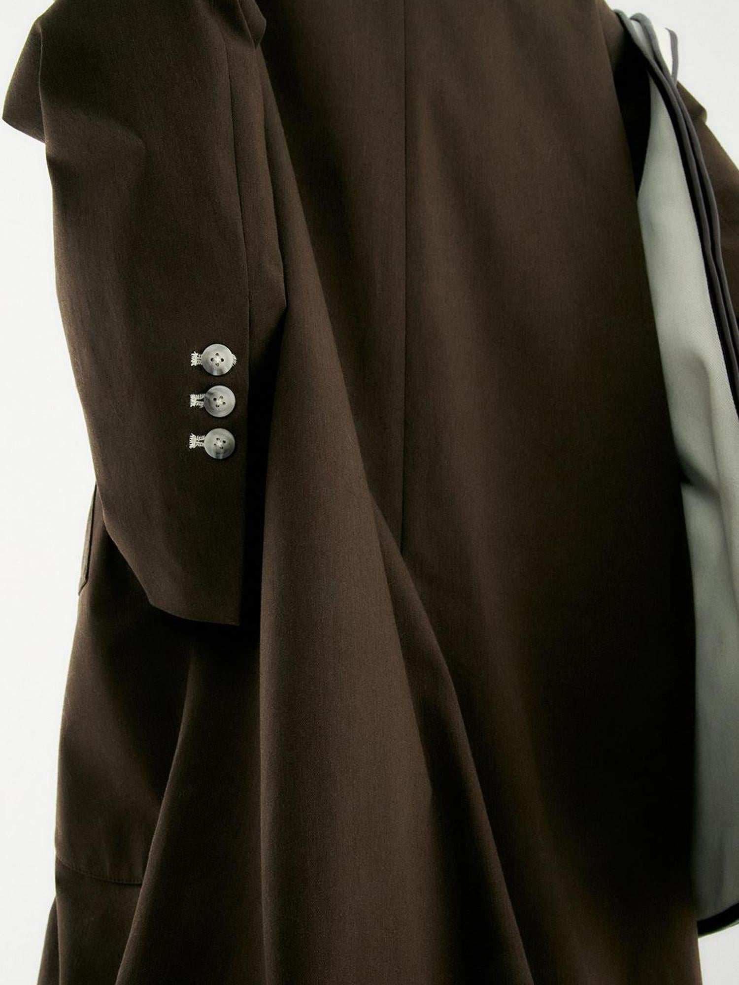 FUSSED Asymmetry Trench Coat In Coffee With Deconstructed Design