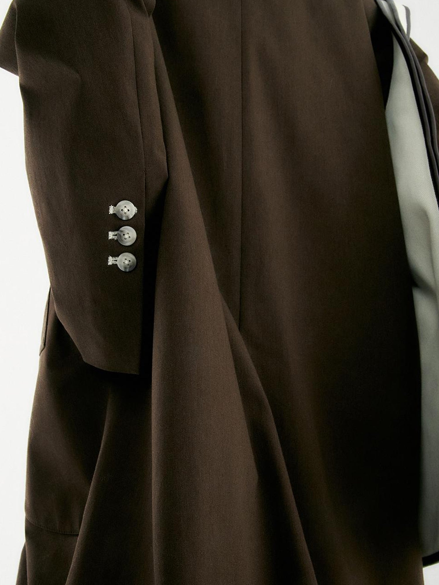 FUSSED Asymmetry Trench Coat In Coffee With Deconstructed Design