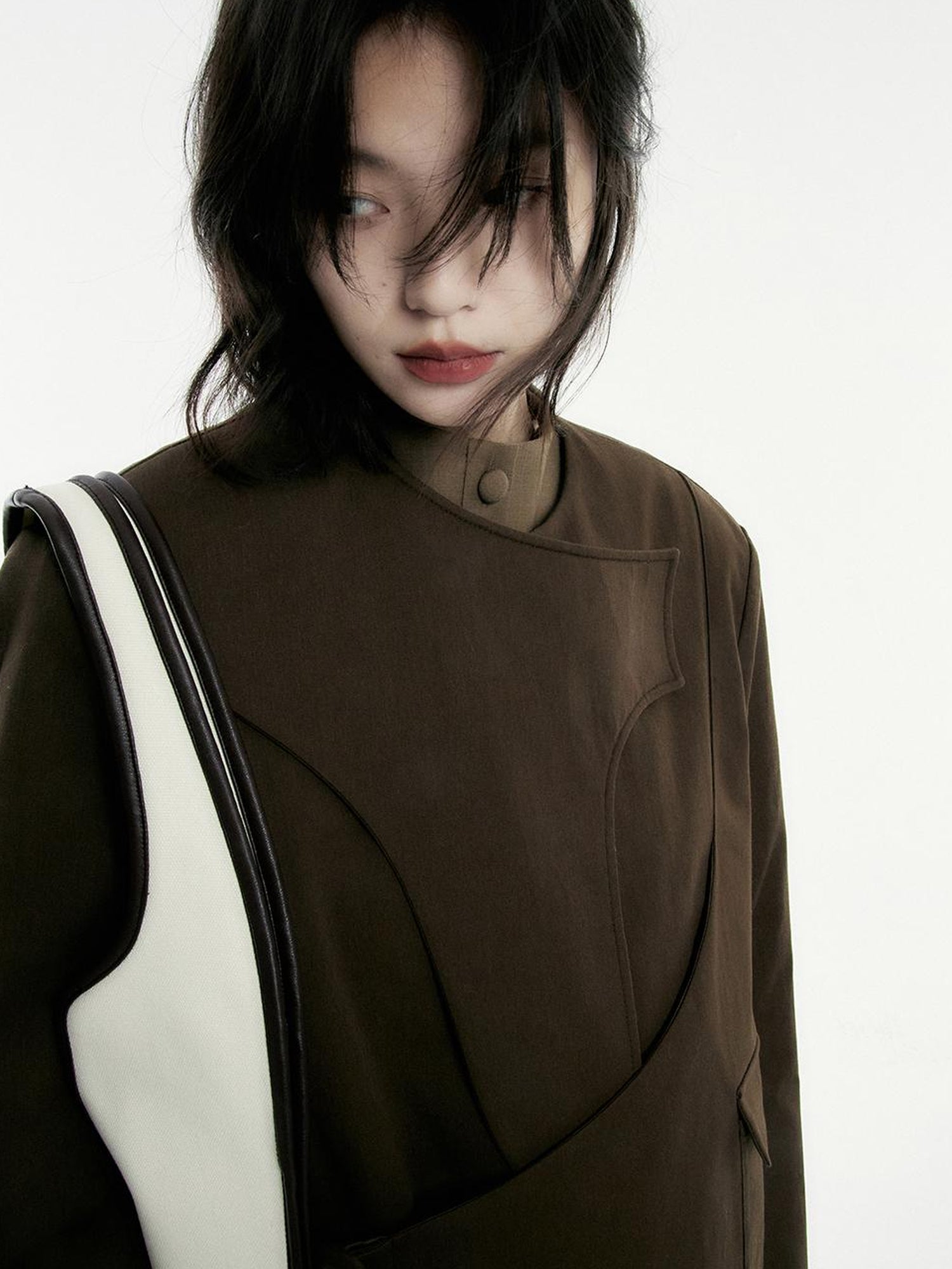 FUSSED Asymmetry Trench Coat In Coffee With Deconstructed Design