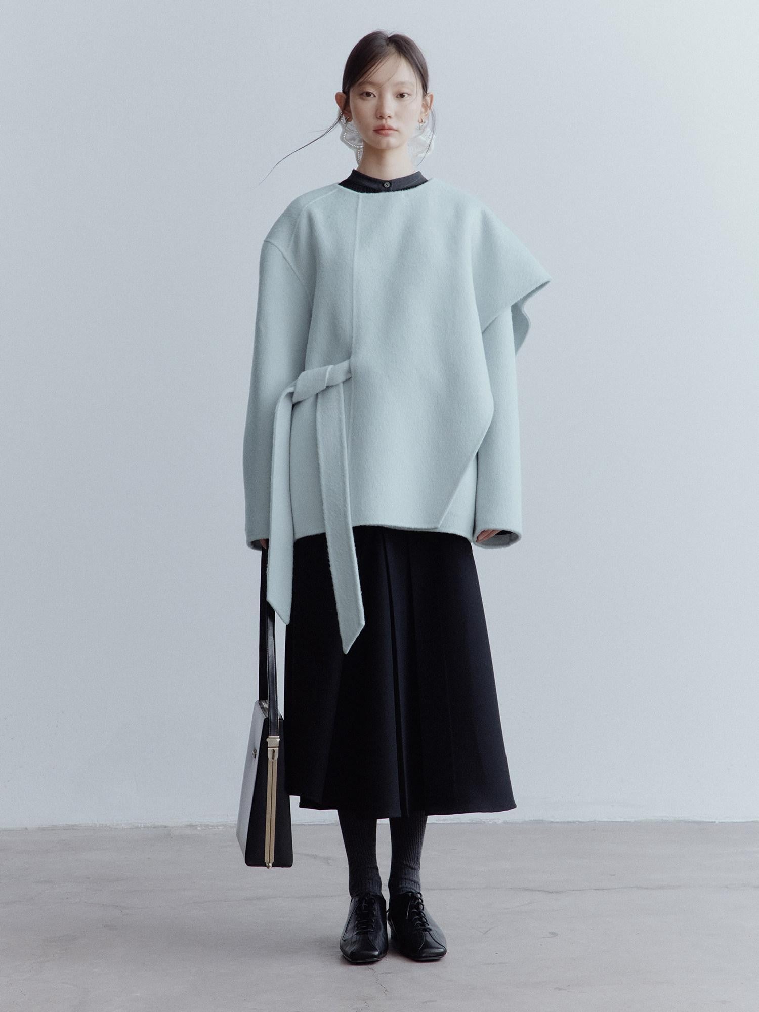 FUSSED Baby Blue Heavy Deconstructed Double Faced Shawl Women&