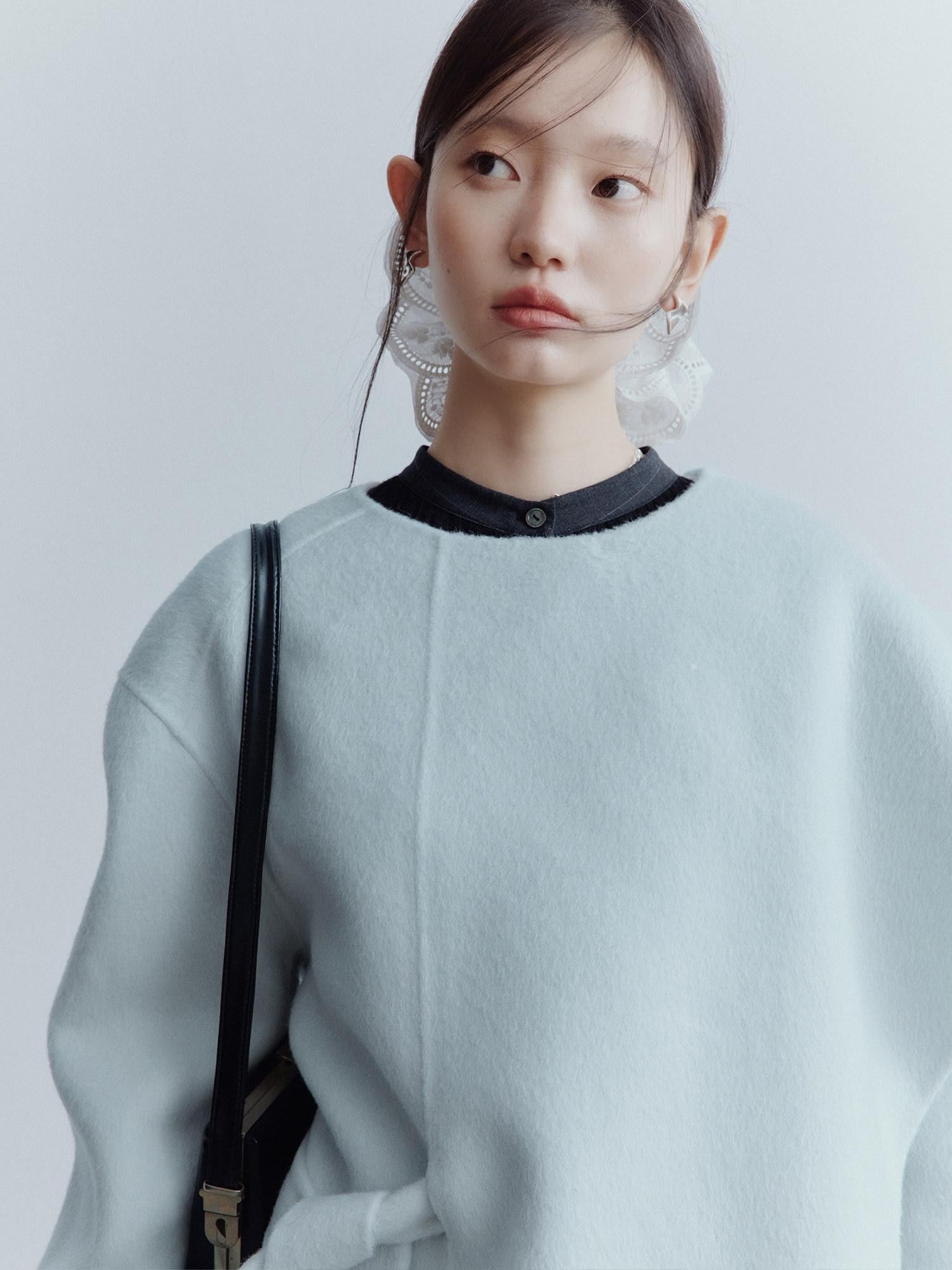 FUSSED Baby Blue Heavy Deconstructed Double Faced Shawl Women&