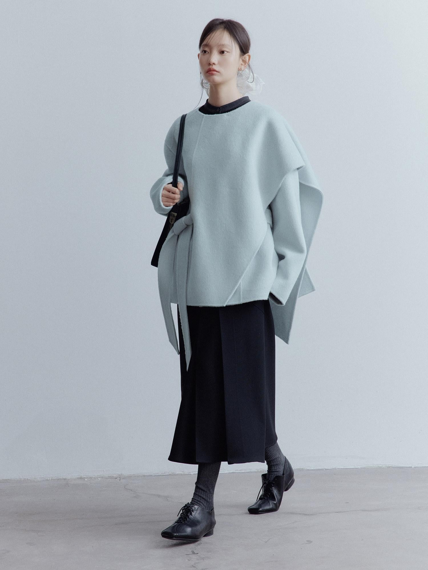 FUSSED Baby Blue Heavy Deconstructed Double Faced Shawl Women&