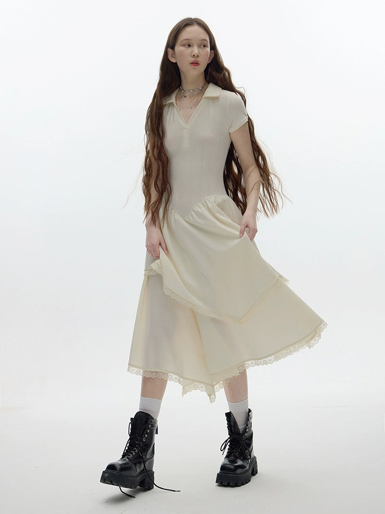 FUSSED_Ballet_Class_Protein_White_Textured_Polo_Dress_With_Lace_Trim_MISSTT