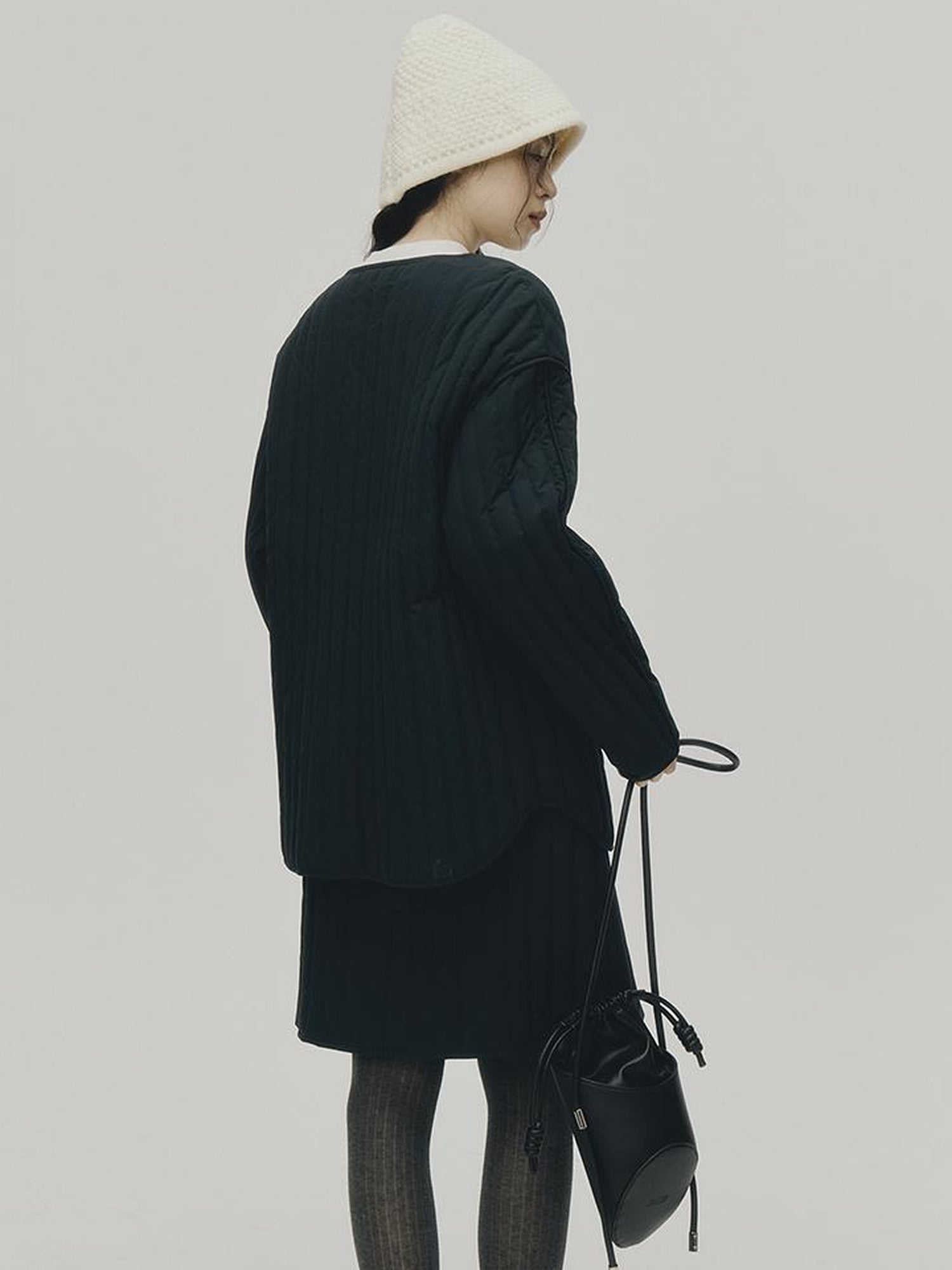 FUSSED Barrel Quilted Down Skirt Navy Blue 90 White Duck Fill