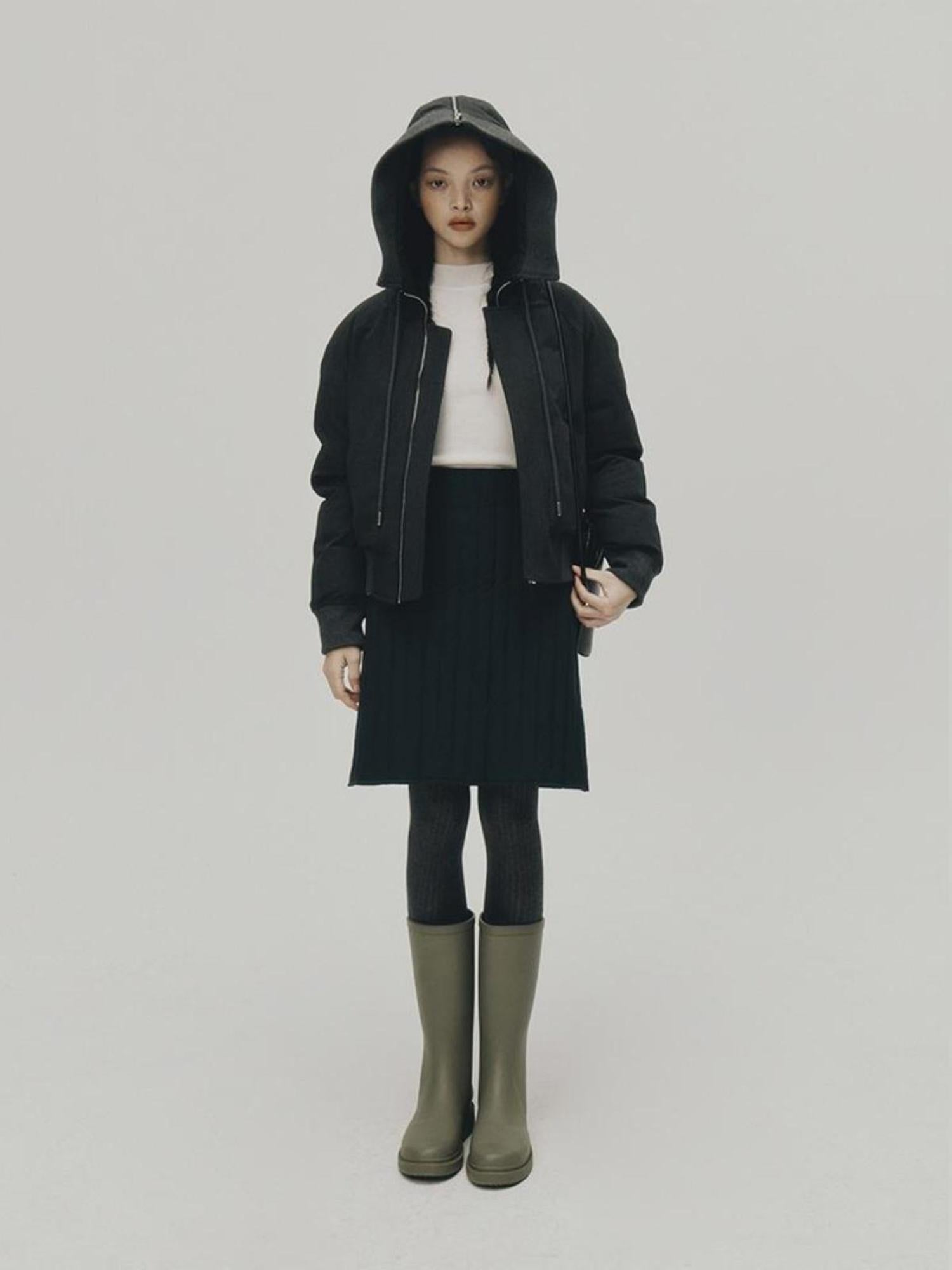 FUSSED Barrel Quilted Down Skirt Navy Blue 90 White Duck Fill