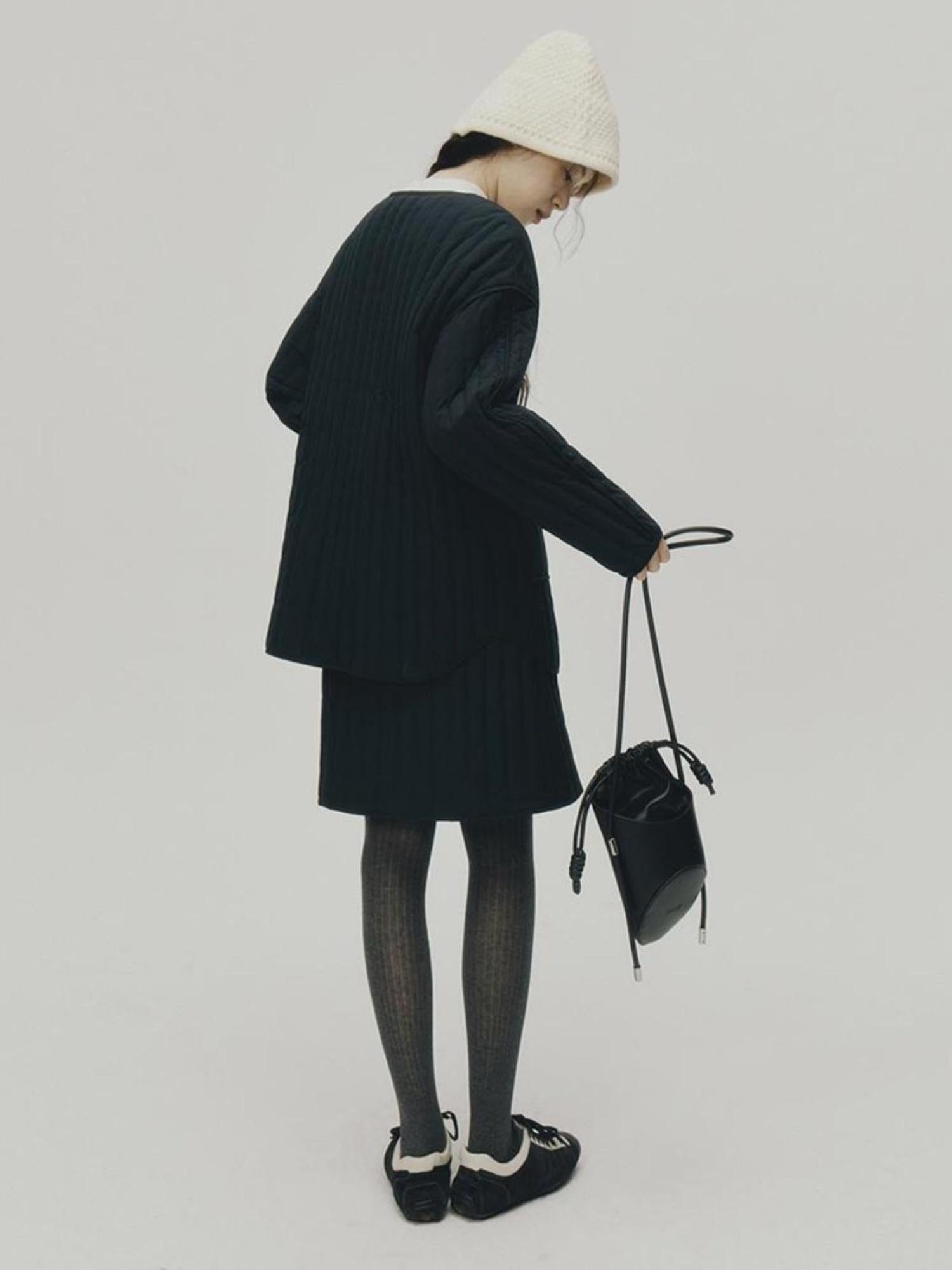 FUSSED Barrel Quilted Down Skirt Navy Blue 90 White Duck Fill