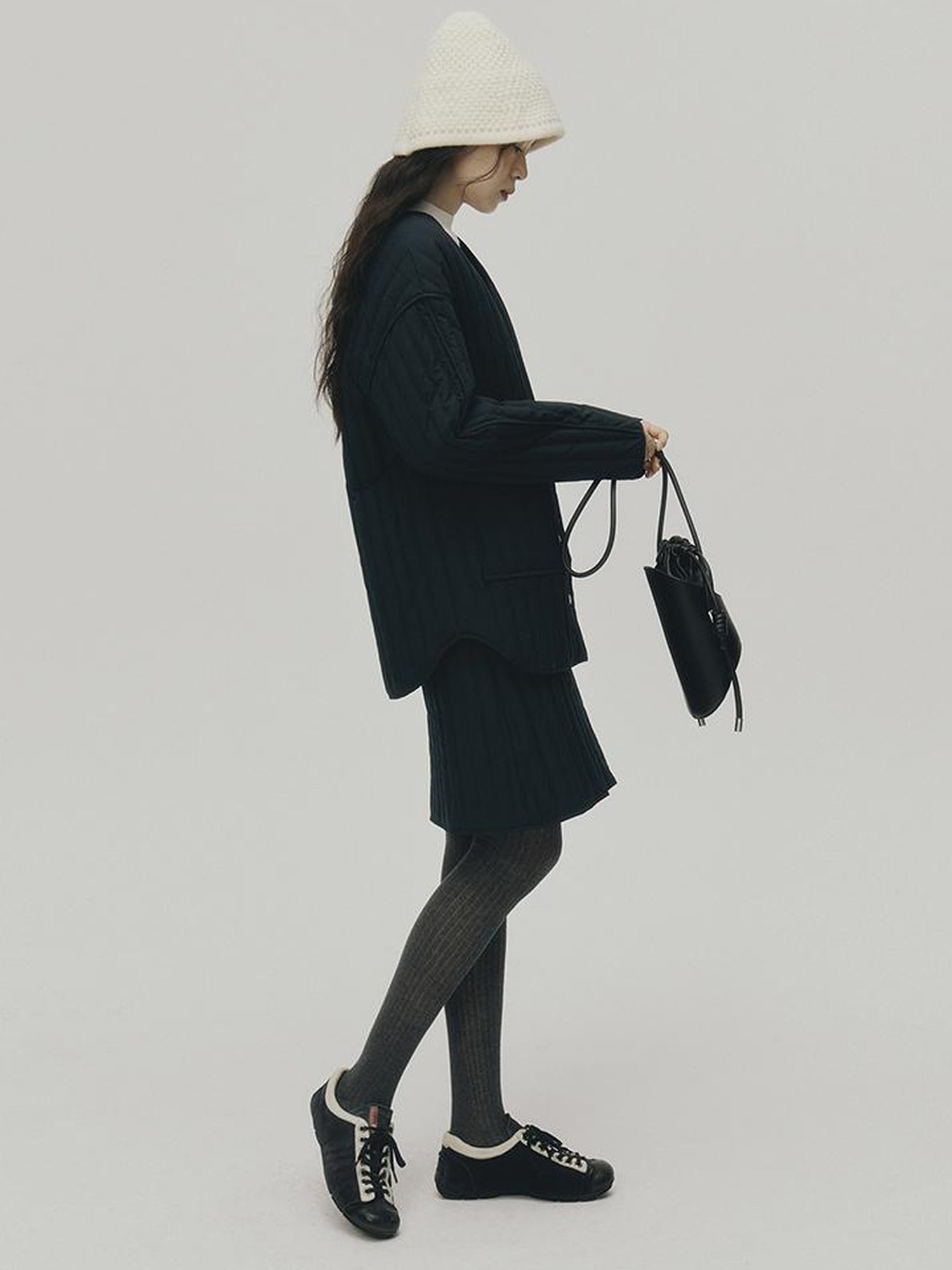 FUSSED Barrel Quilted Down Skirt Navy Blue 90 White Duck Fill