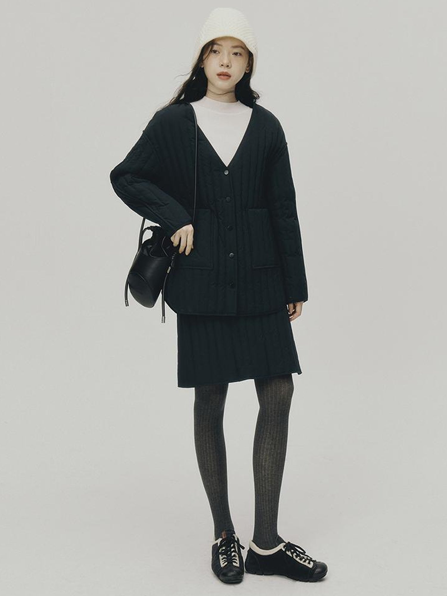 FUSSED Barrel Quilted Down Skirt Navy Blue 90 White Duck Fill