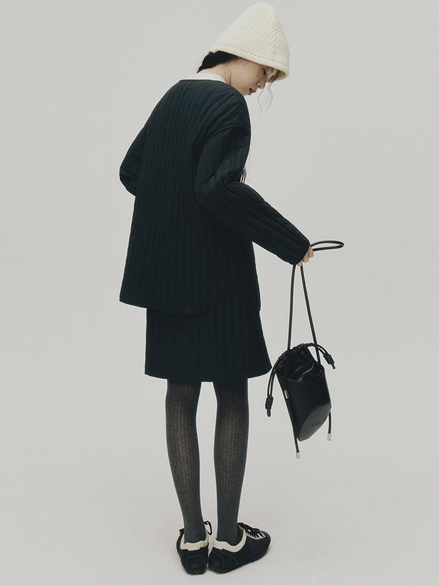 FUSSED Barrel Quilted Down Skirt Navy Blue 90 White Duck Fill