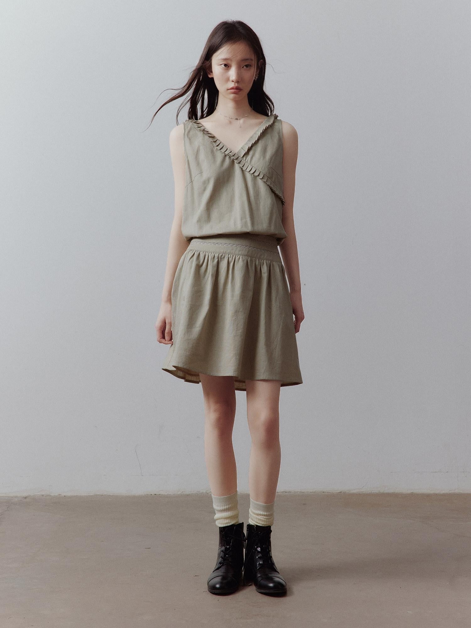 FUSSED Bean Gray Layered Paneling Asymmetric Cinched Waist Women&