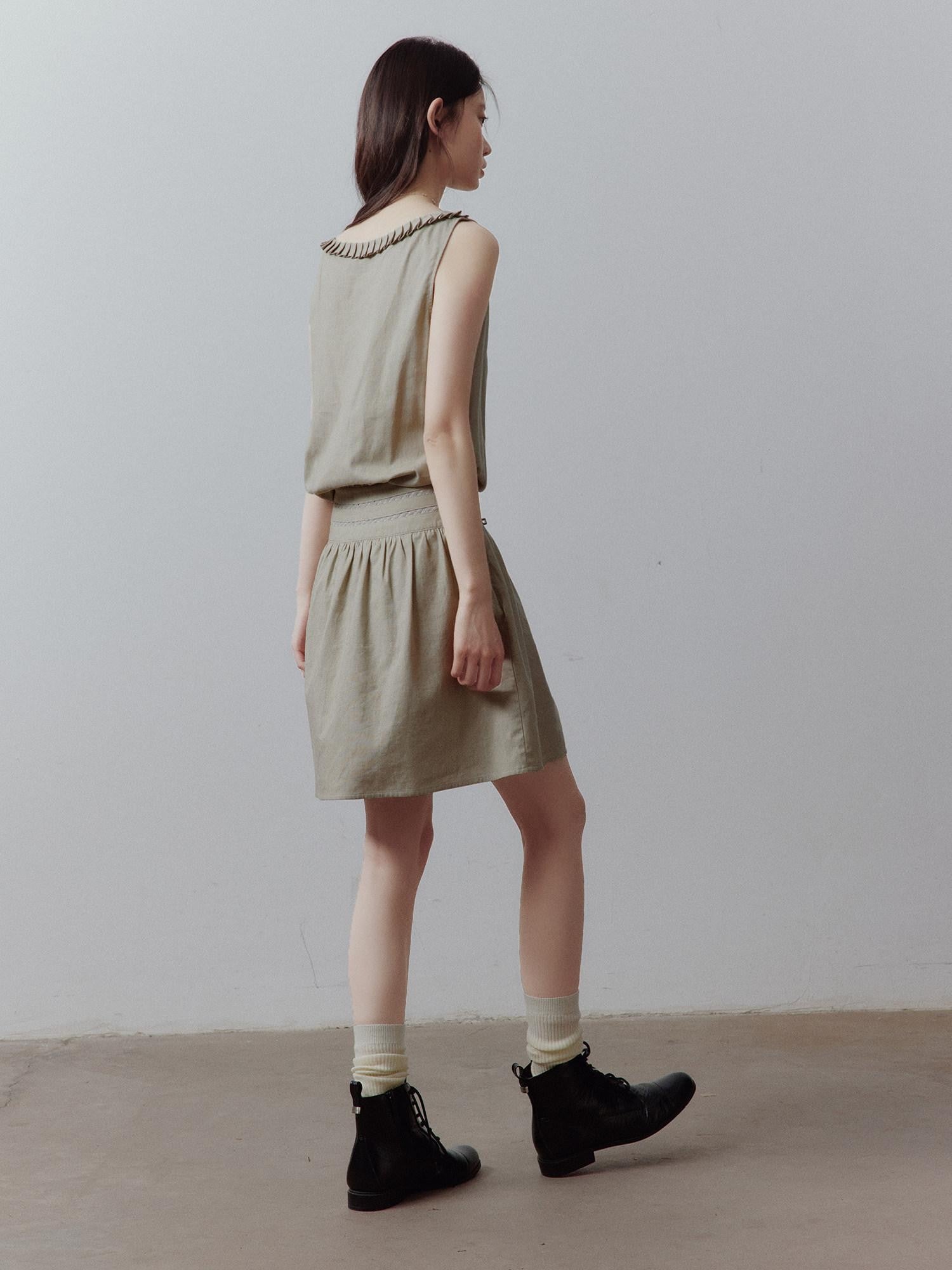 FUSSED Bean Gray Layered Paneling Asymmetric Cinched Waist Women&