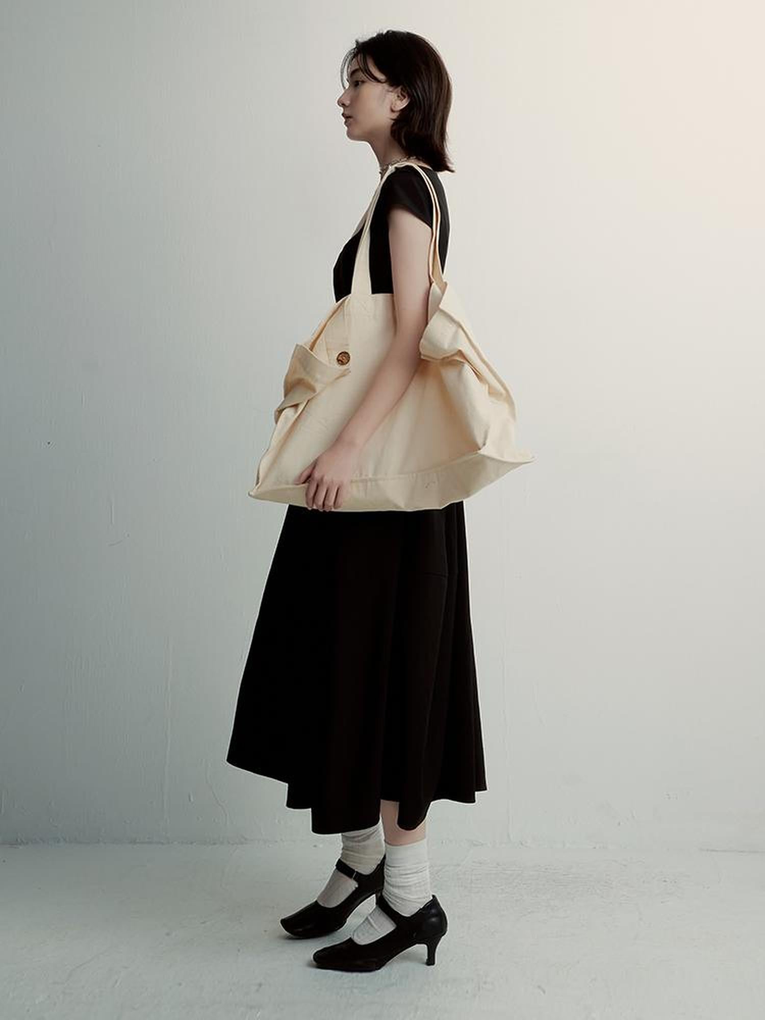 FUSSED Black Cocoon U Neck Dress With Draped Waist