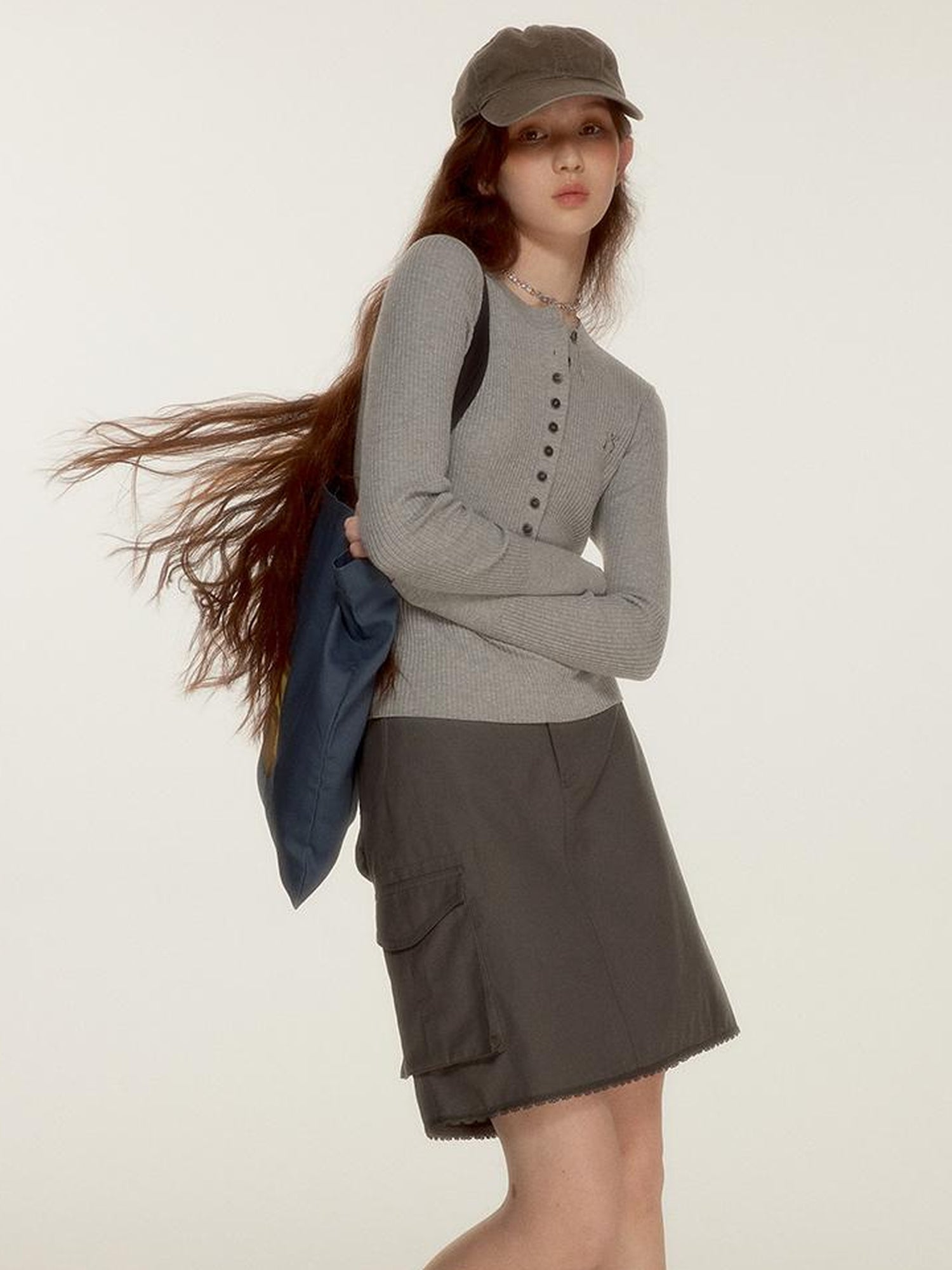 FUSSED Blokette Aesthetic 3D Utility Frost Gray Blue Lace Paneled Skirt