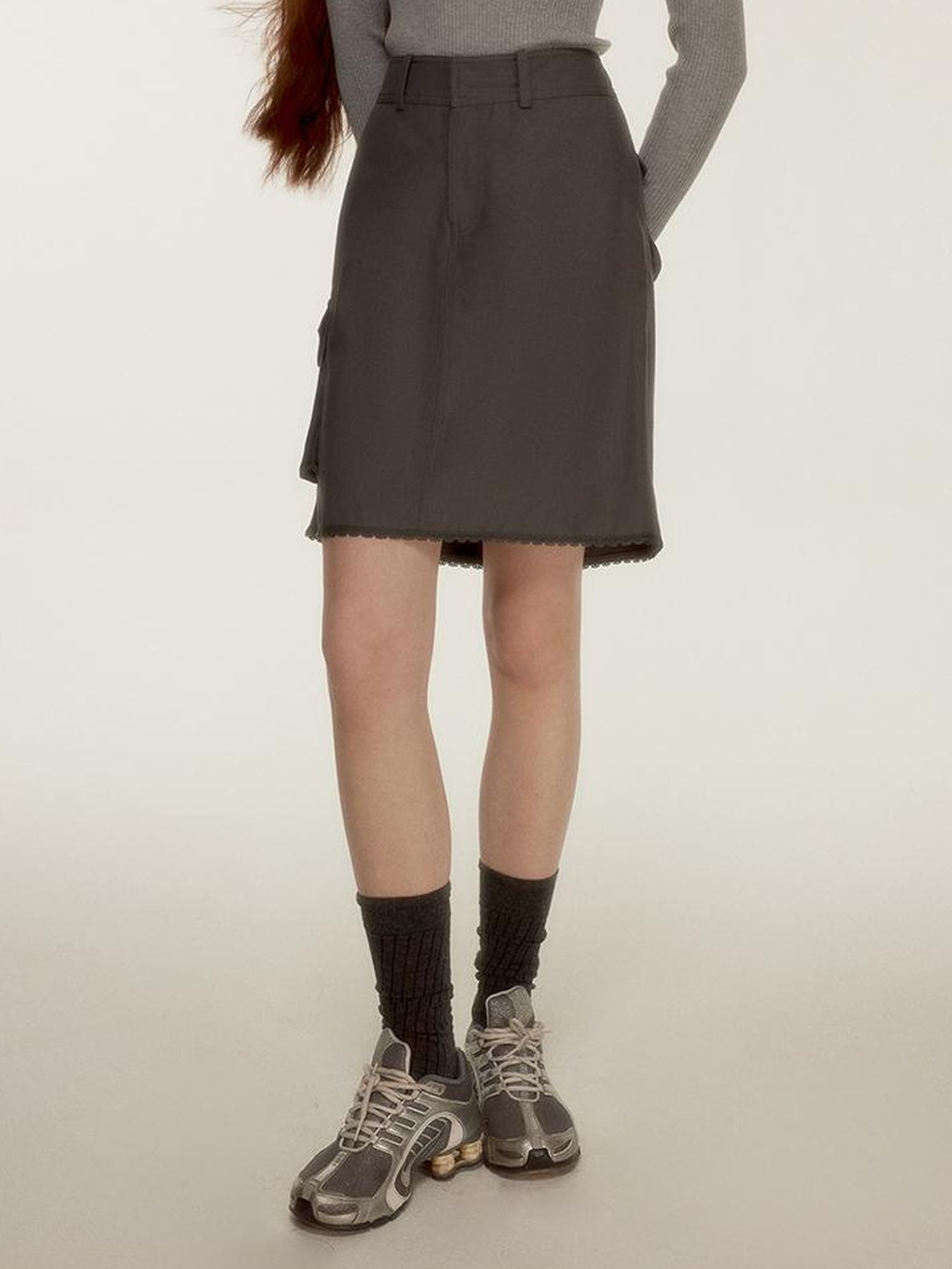 FUSSED Blokette Aesthetic 3D Utility Frost Gray Blue Lace Paneled Skirt