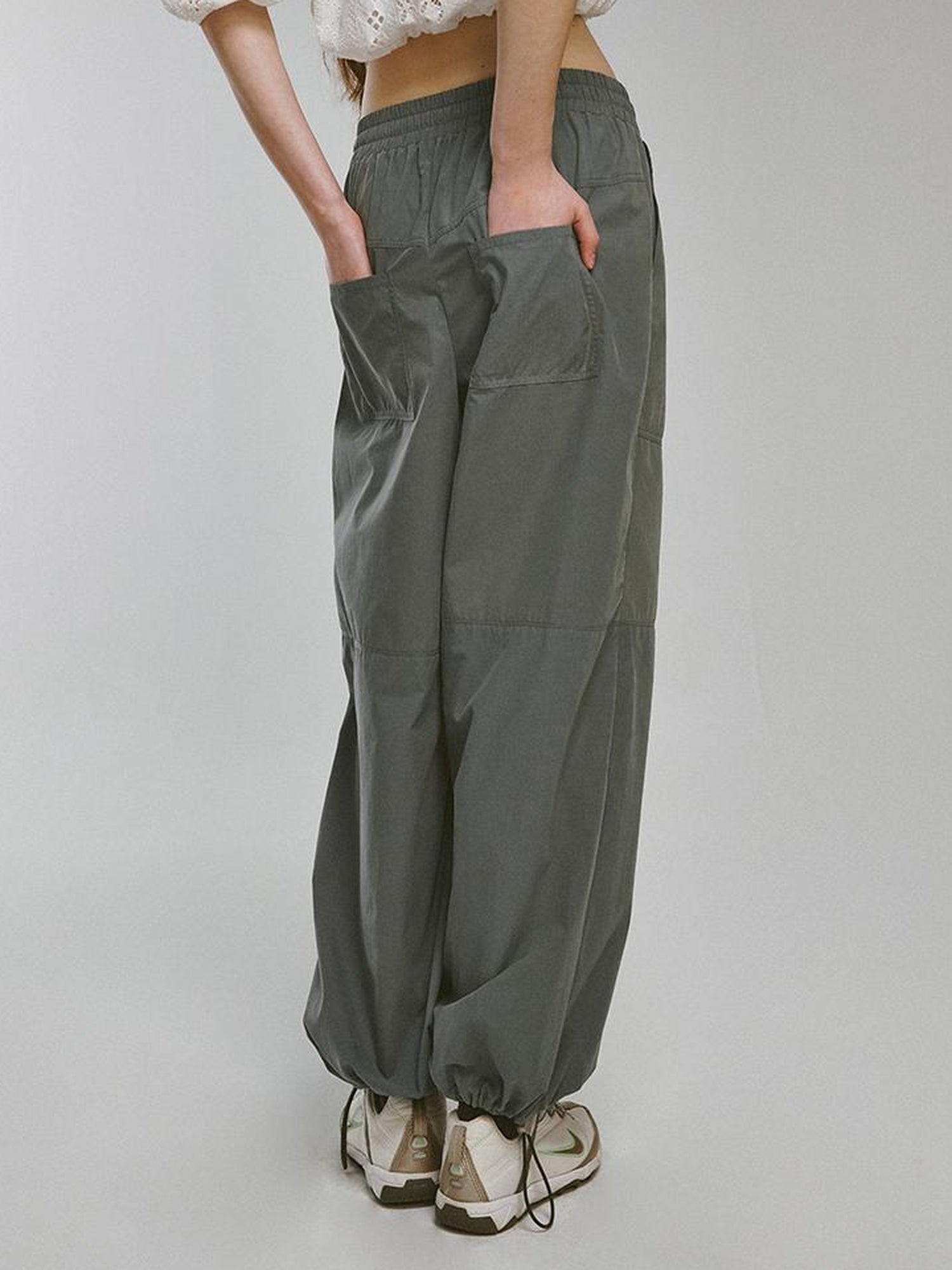 FUSSED Blokette Soft Fog Deep Grey Green Drawstring Elastic Waist Trousers