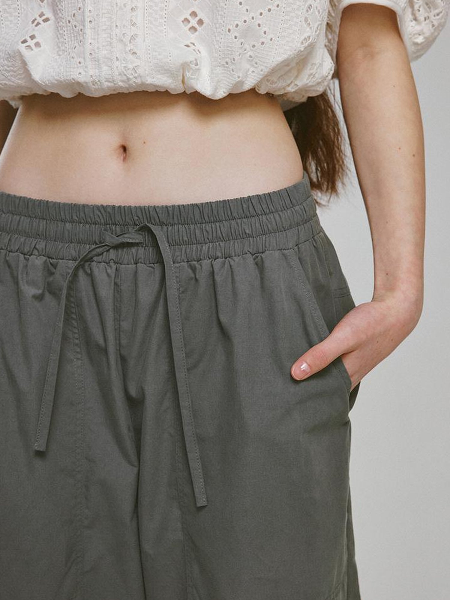 FUSSED Blokette Soft Fog Deep Grey Green Drawstring Elastic Waist Trousers