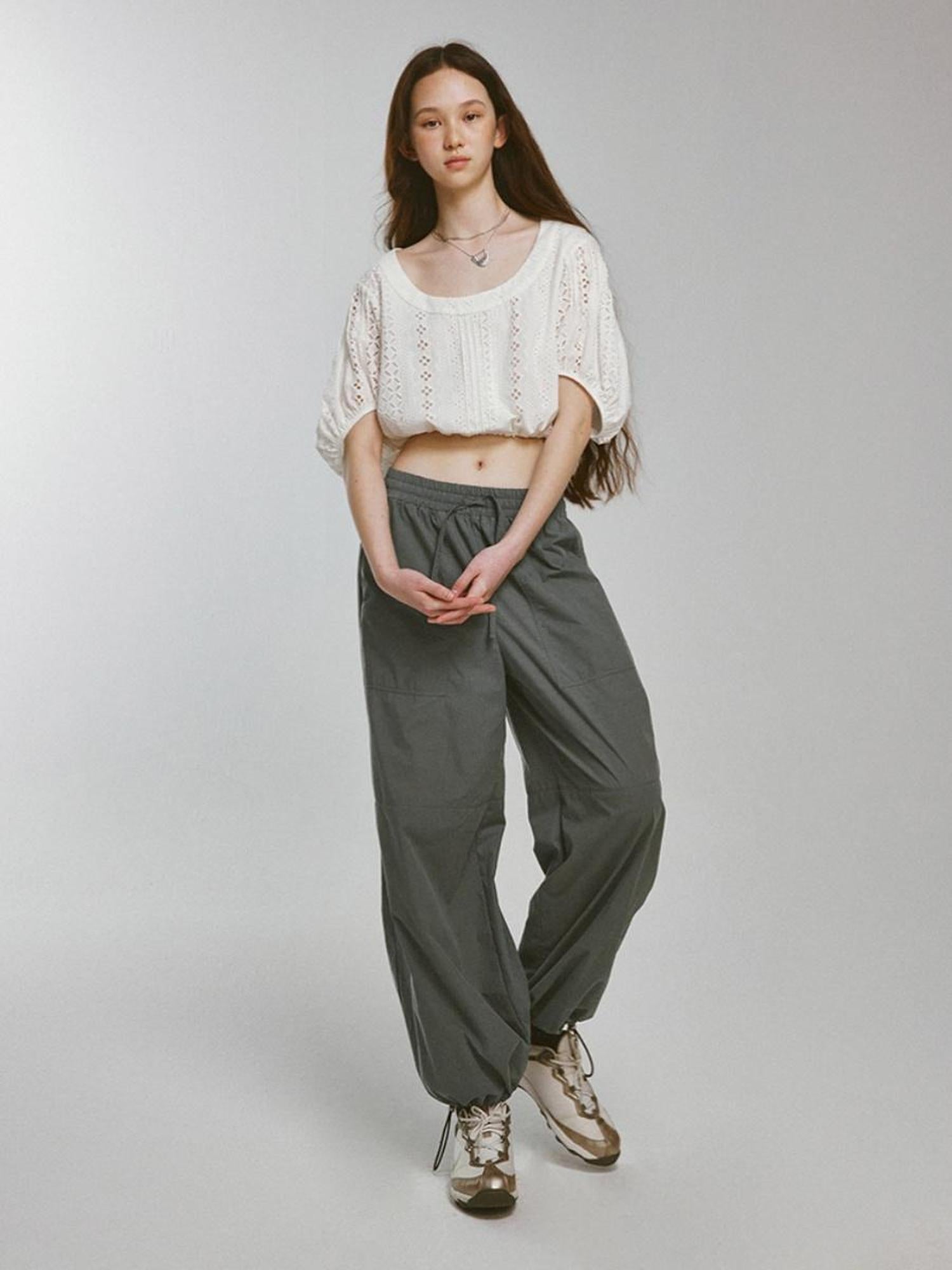 FUSSED Blokette Soft Fog Deep Grey Green Drawstring Elastic Waist Trousers