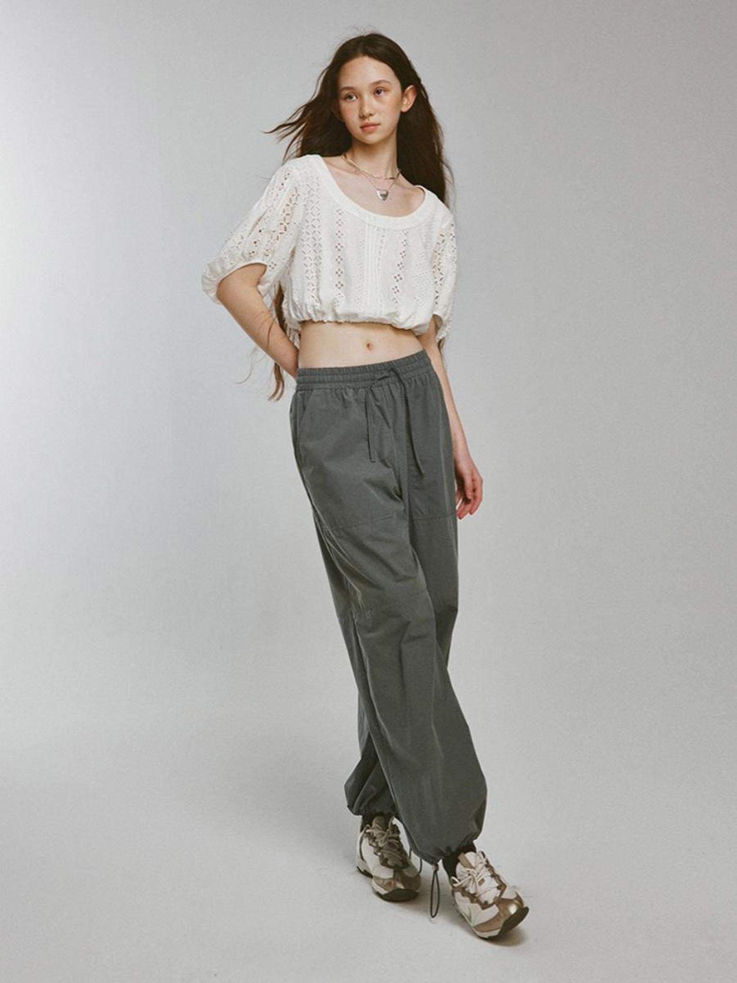 FUSSED Blokette Soft Fog Deep Grey Green Drawstring Elastic Waist Trousers