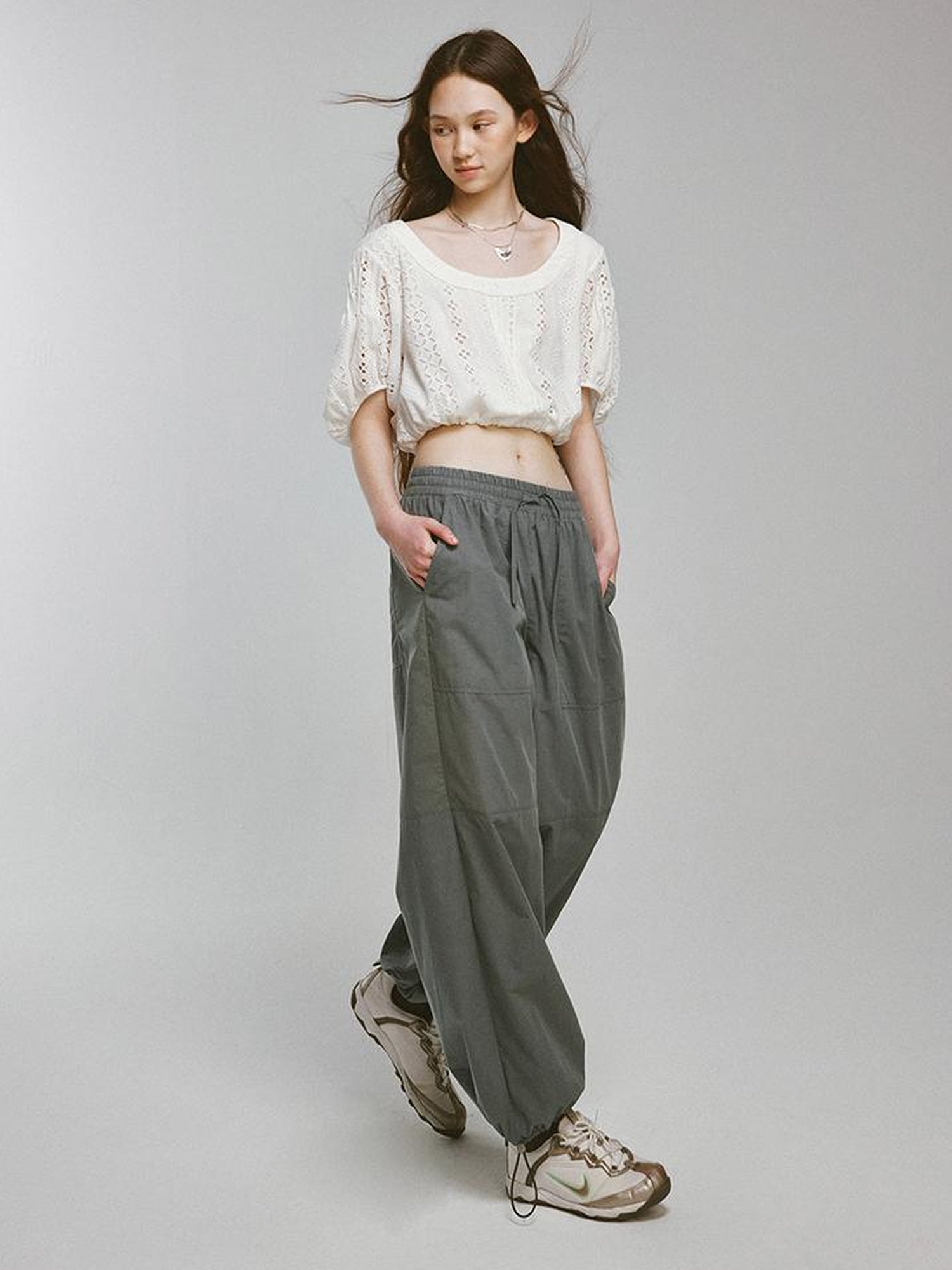 FUSSED Blokette Soft Fog Deep Grey Green Drawstring Elastic Waist Trousers