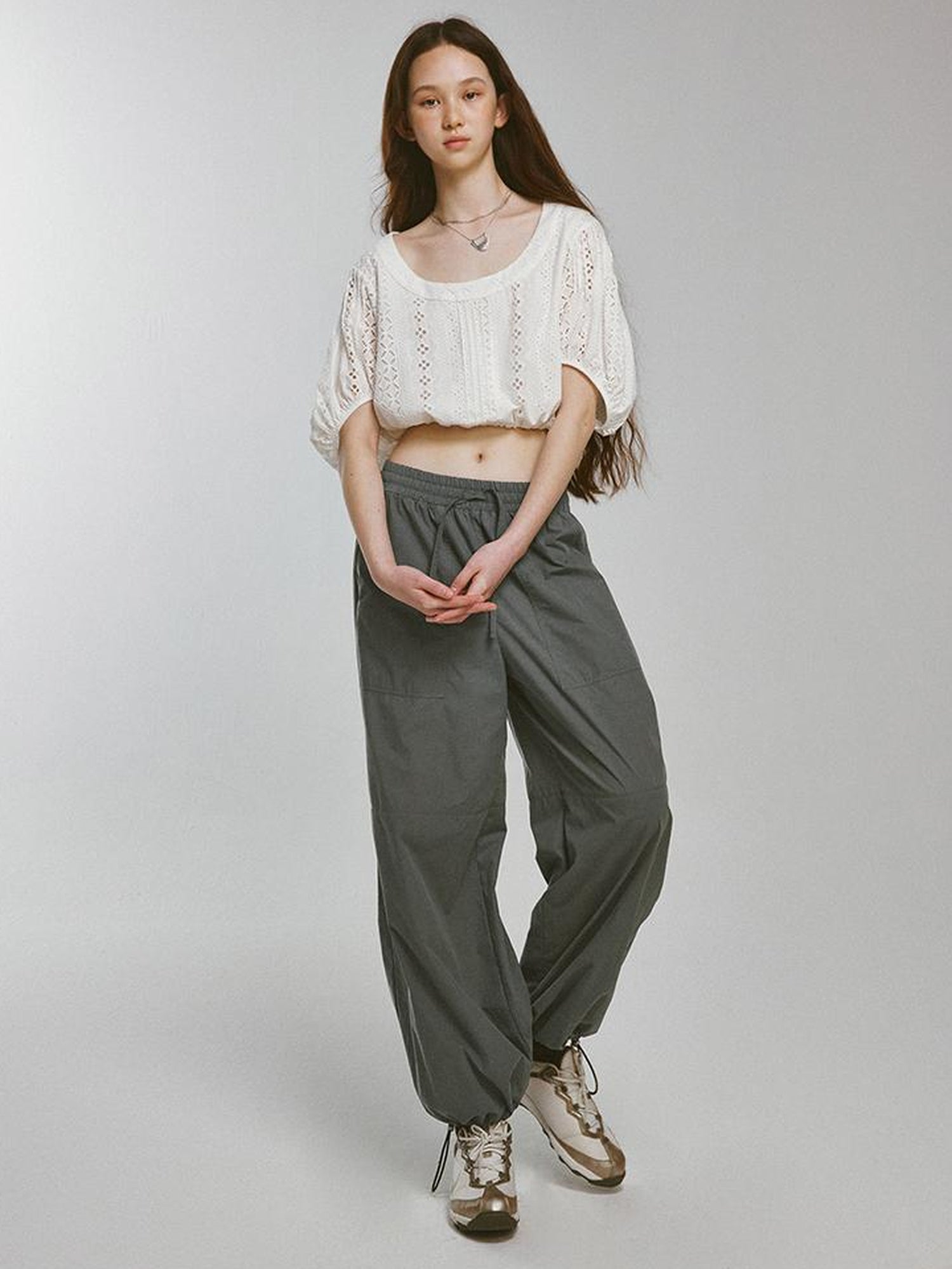 FUSSED Blokette Soft Fog Deep Grey Green Drawstring Elastic Waist Trousers