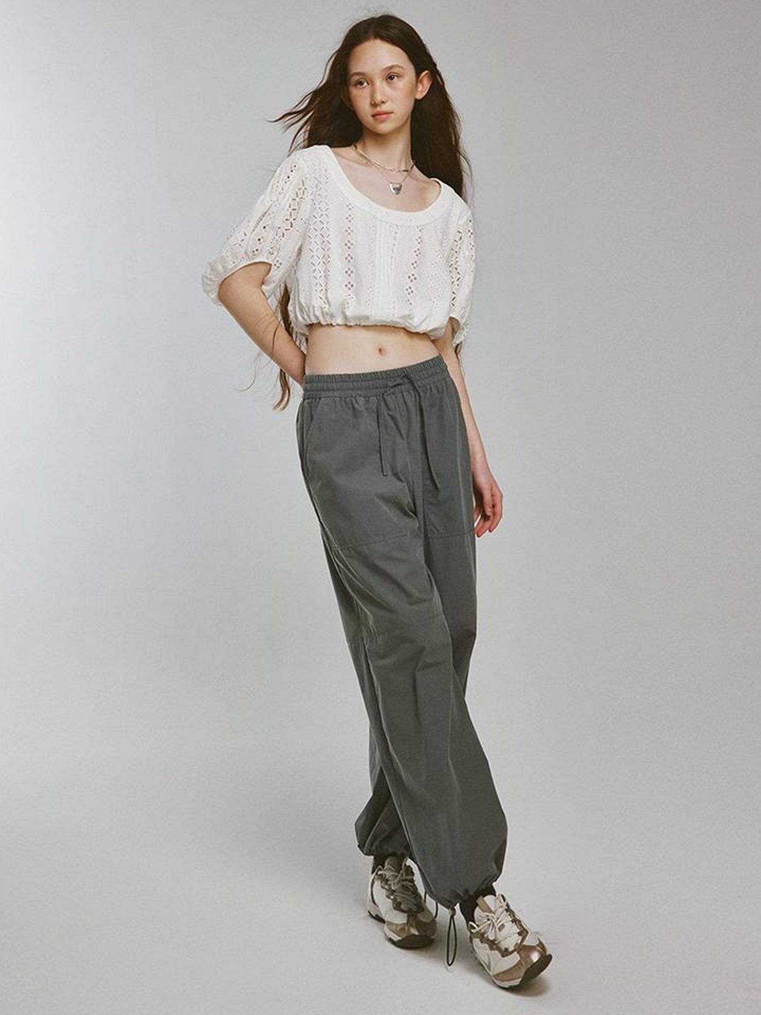 FUSSED Blokette Soft Fog Deep Grey Green Drawstring Elastic Waist Trousers