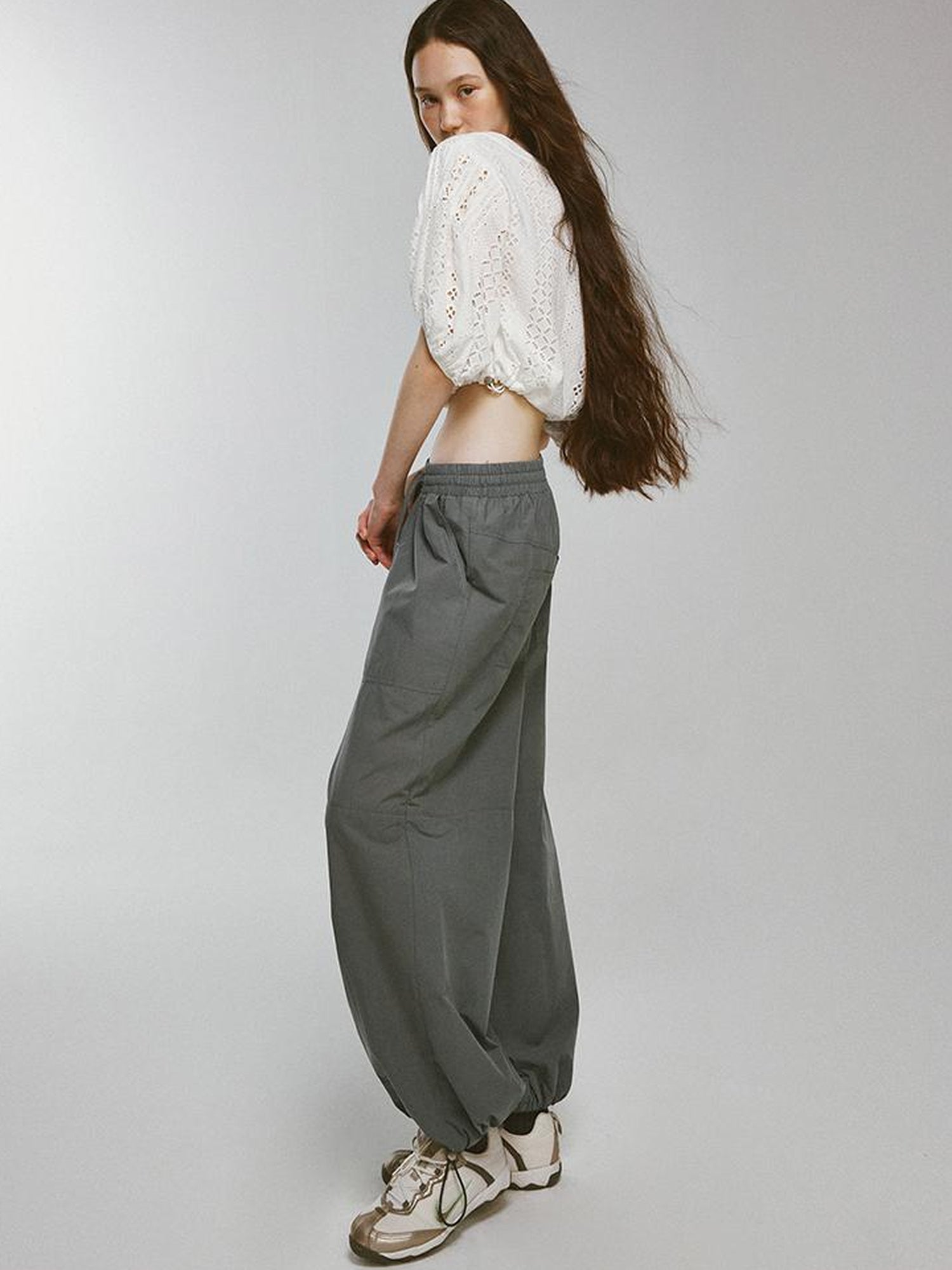 FUSSED Blokette Soft Fog Deep Grey Green Drawstring Elastic Waist Trousers
