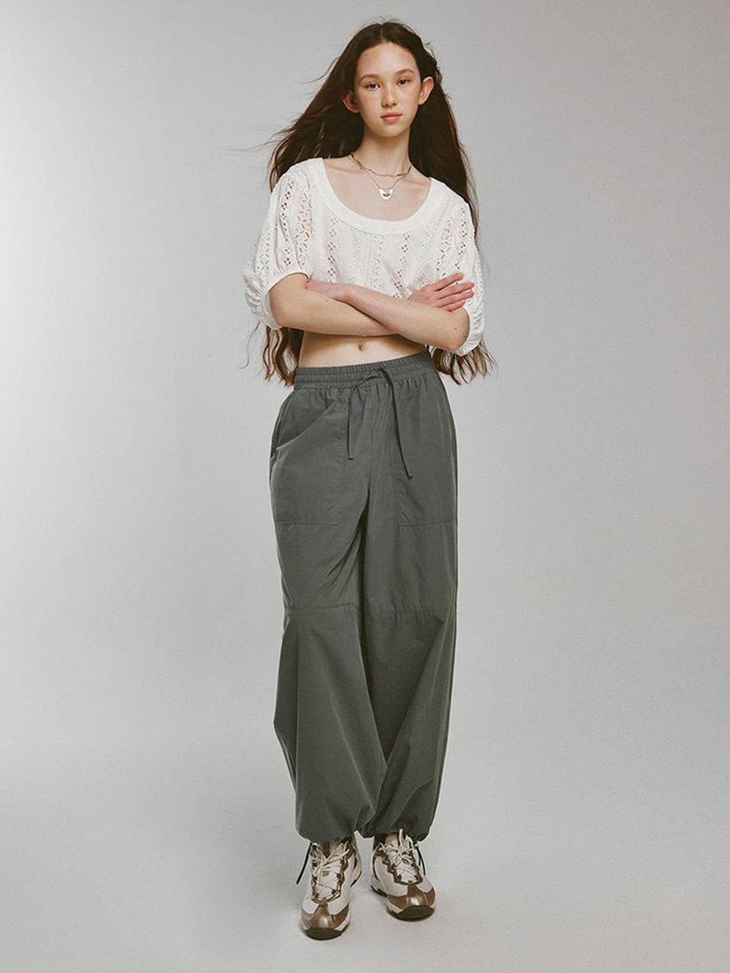 FUSSED Blokette Soft Fog Deep Grey Green Drawstring Elastic Waist Trousers