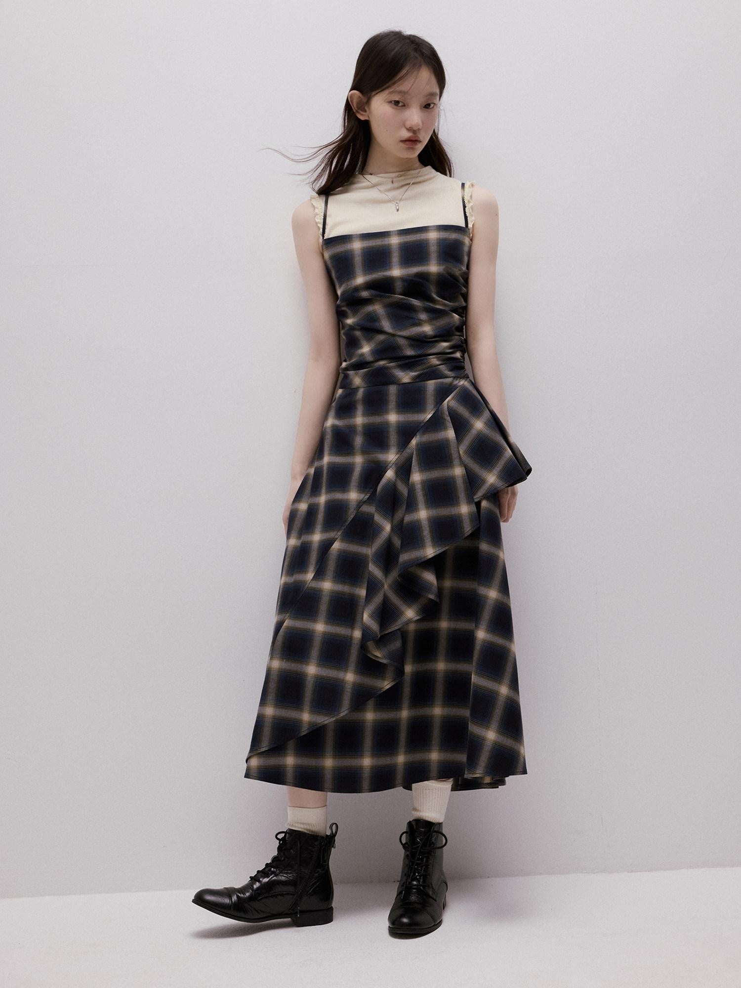 FUSSED Blue Duplin Check Deconstructed Spliced Women&