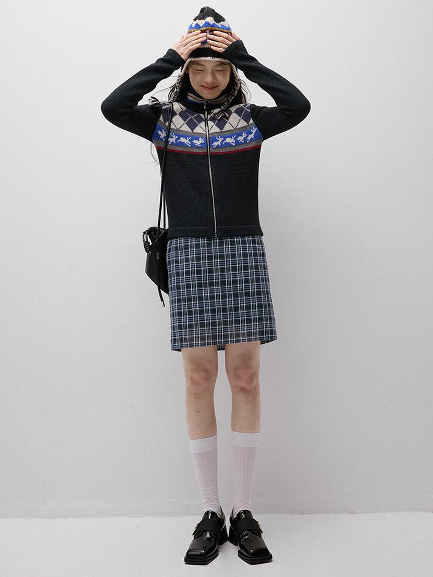 FUSSED Blue Hour Checkered Two Way Pencil Skirt