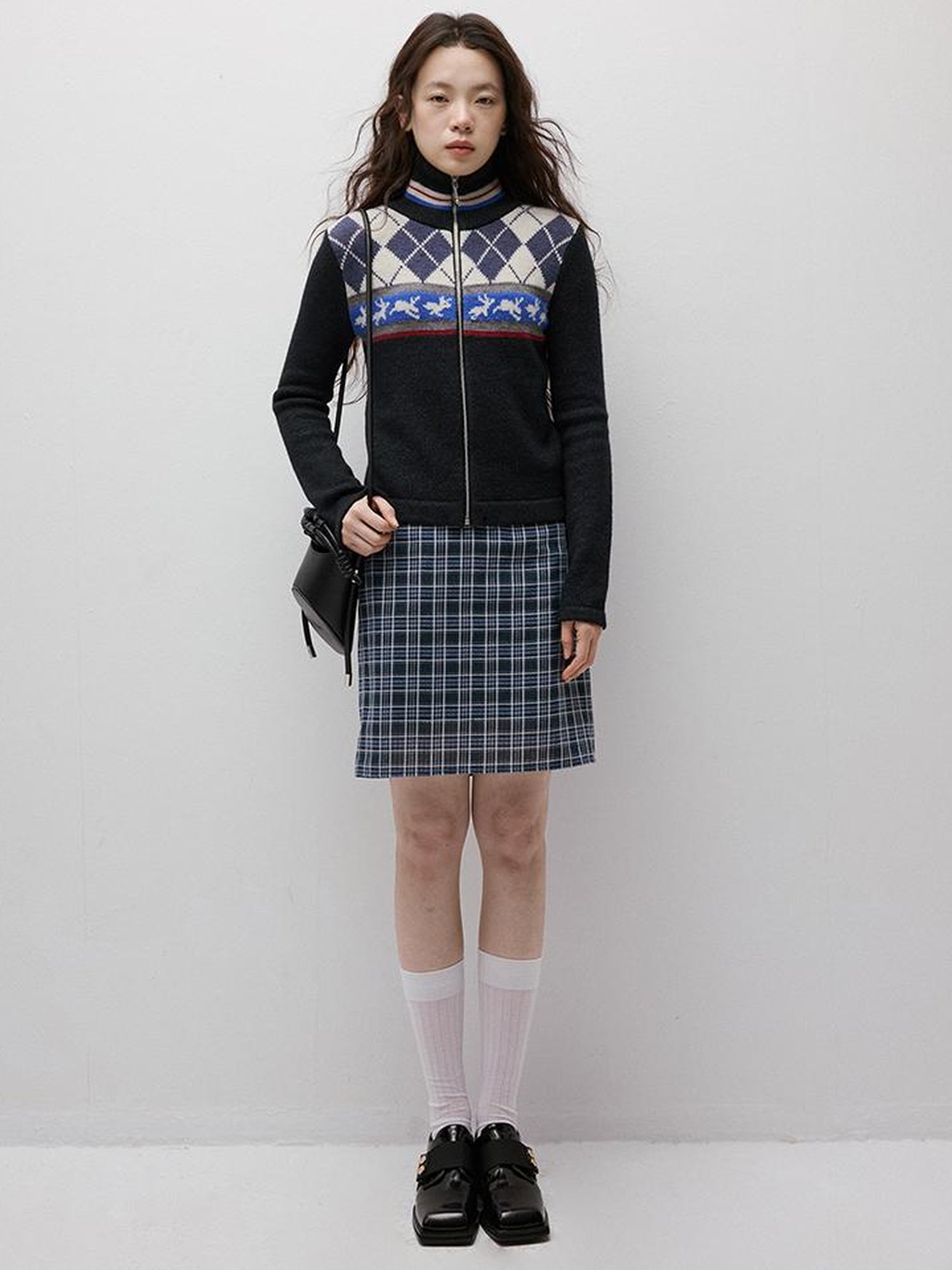 FUSSED Blue Hour Checkered Two Way Pencil Skirt