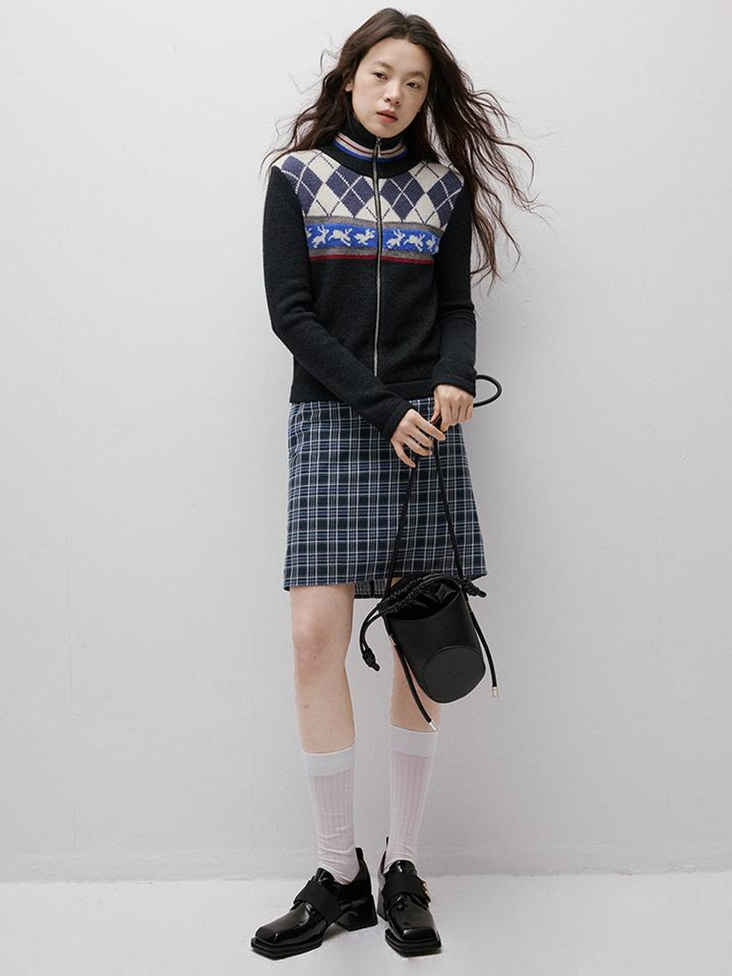 FUSSED Blue Hour Checkered Two Way Pencil Skirt