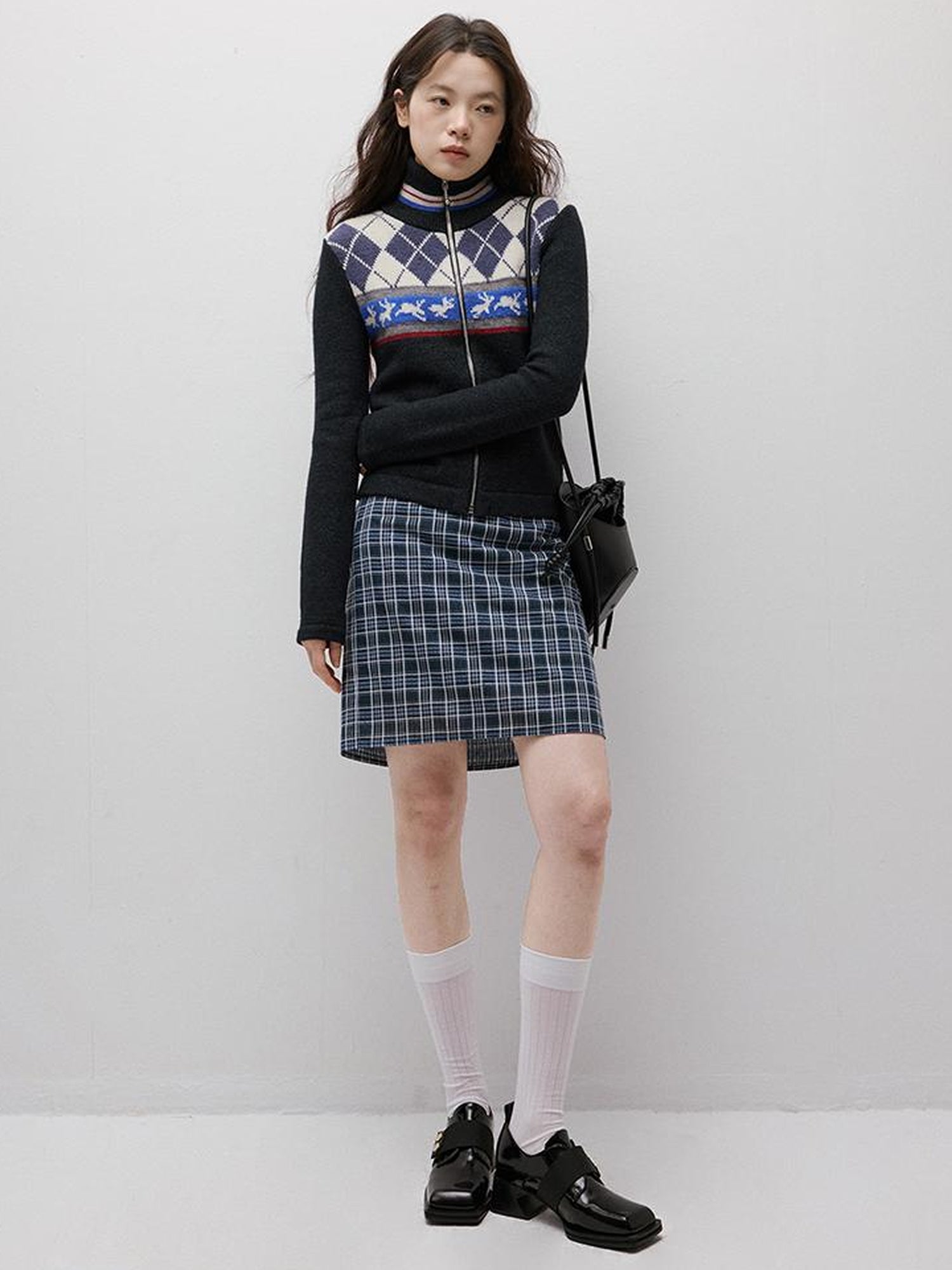 FUSSED Blue Hour Checkered Two Way Pencil Skirt