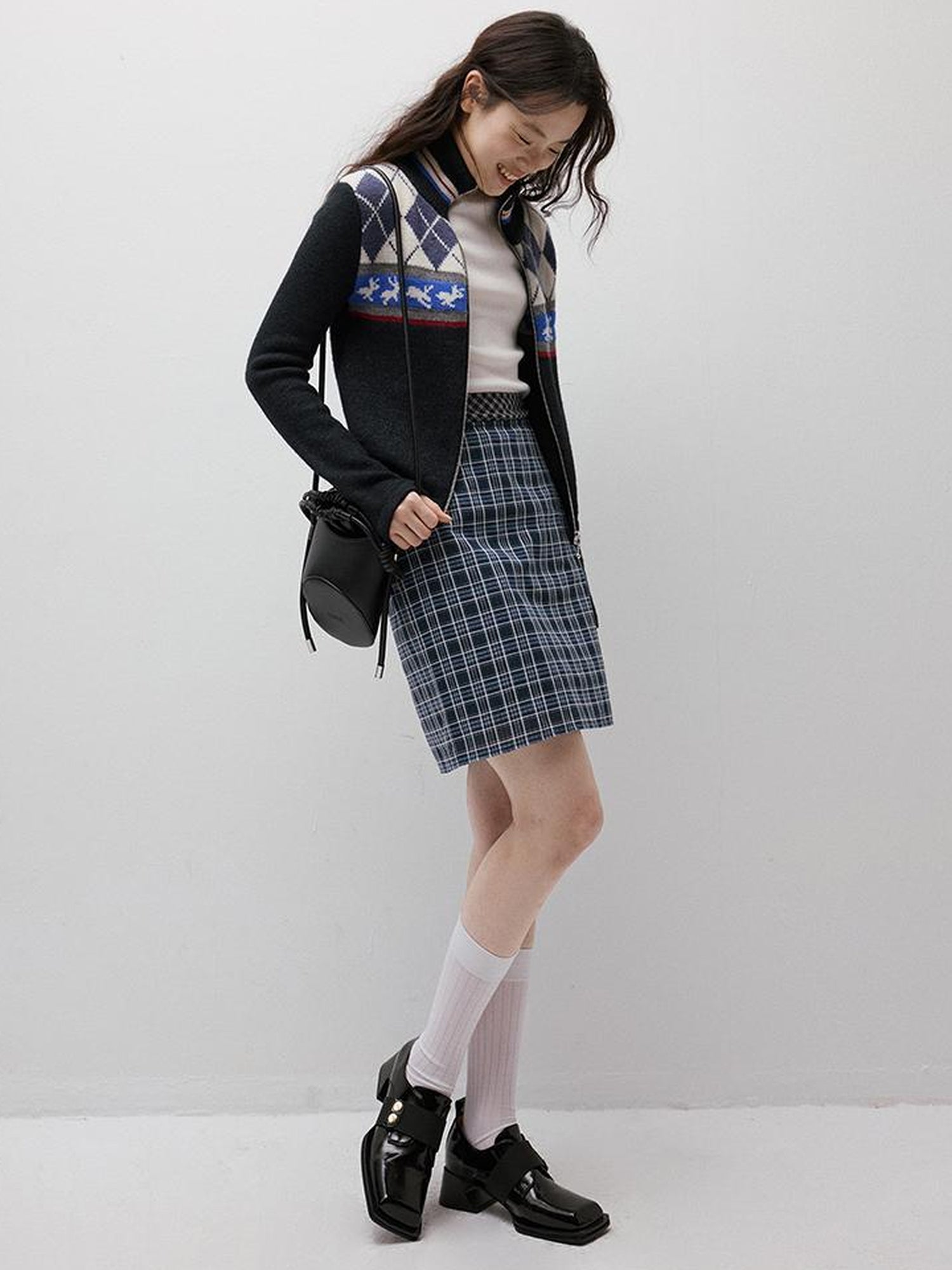 FUSSED Blue Hour Checkered Two Way Pencil Skirt