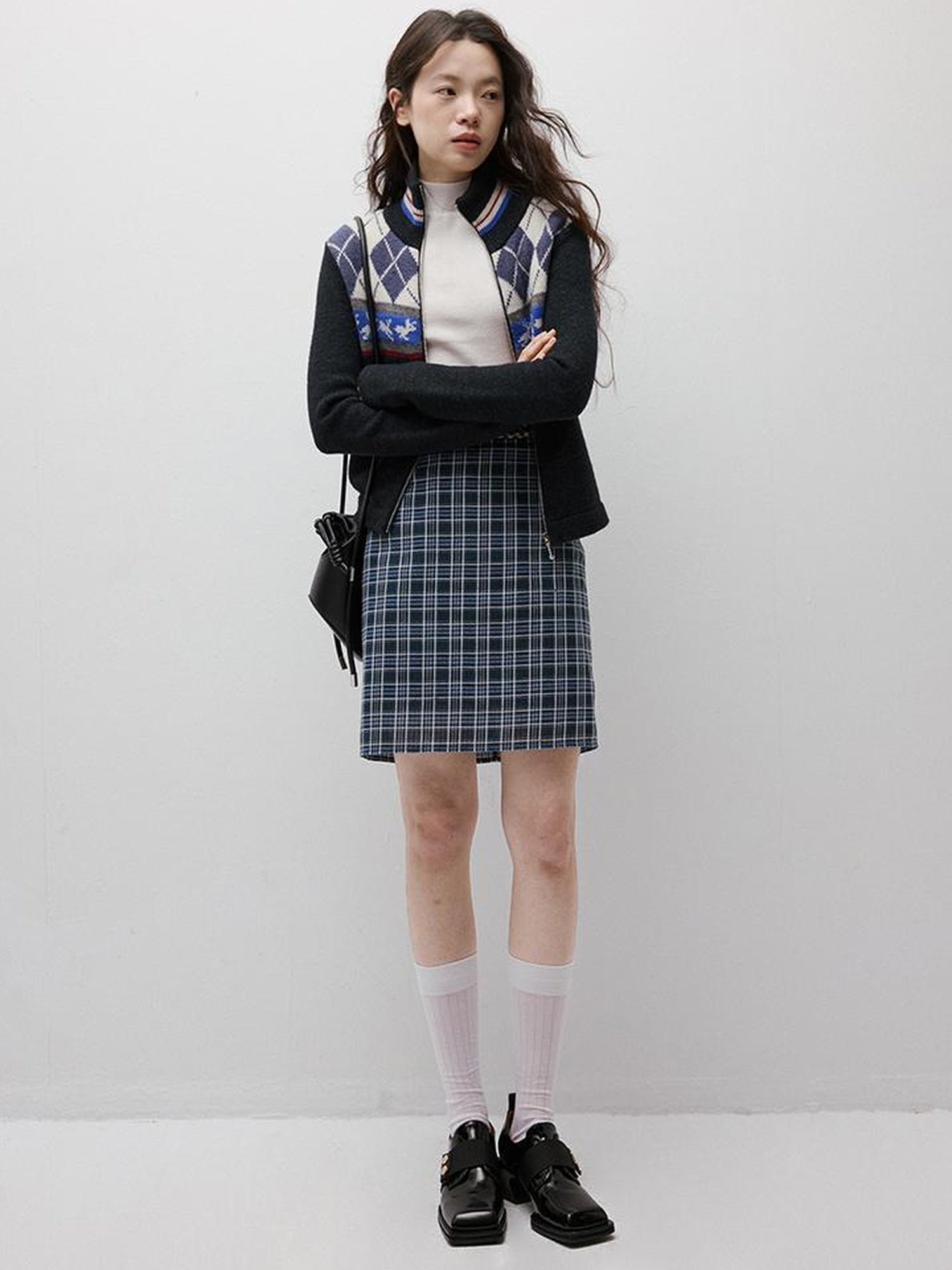 FUSSED Blue Hour Checkered Two Way Pencil Skirt