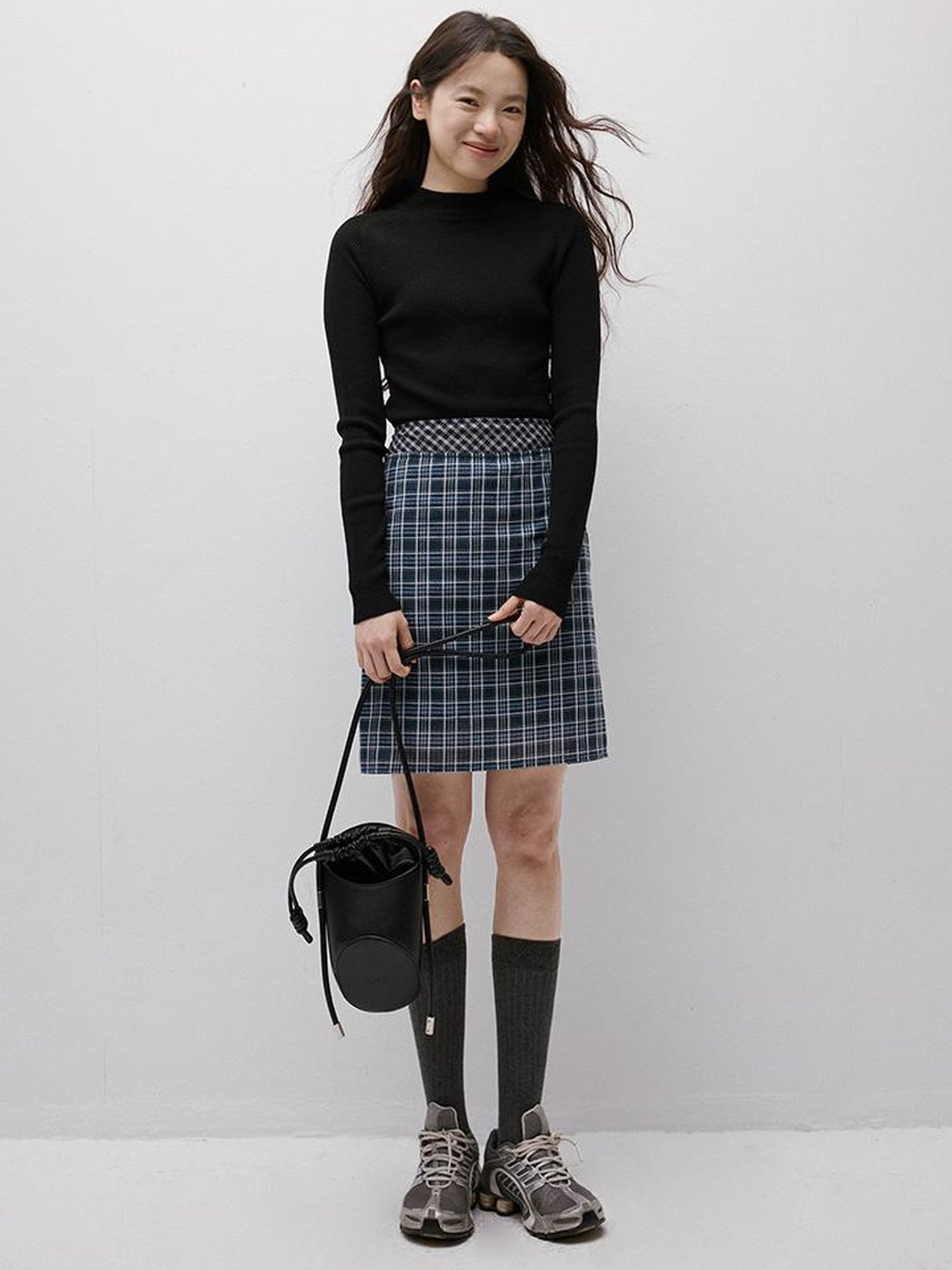 FUSSED Blue Hour Checkered Two Way Pencil Skirt