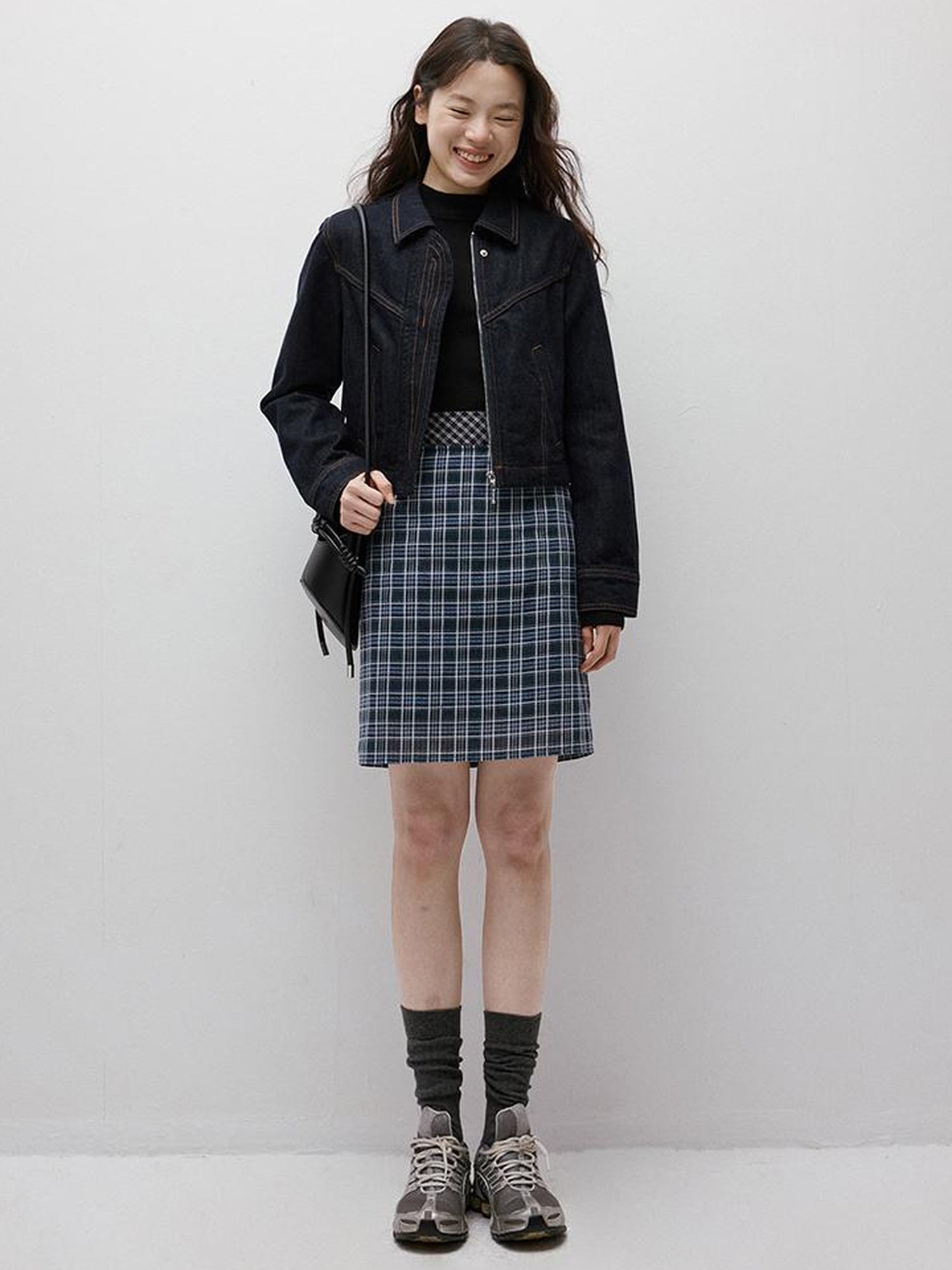 FUSSED Blue Hour Checkered Two Way Pencil Skirt