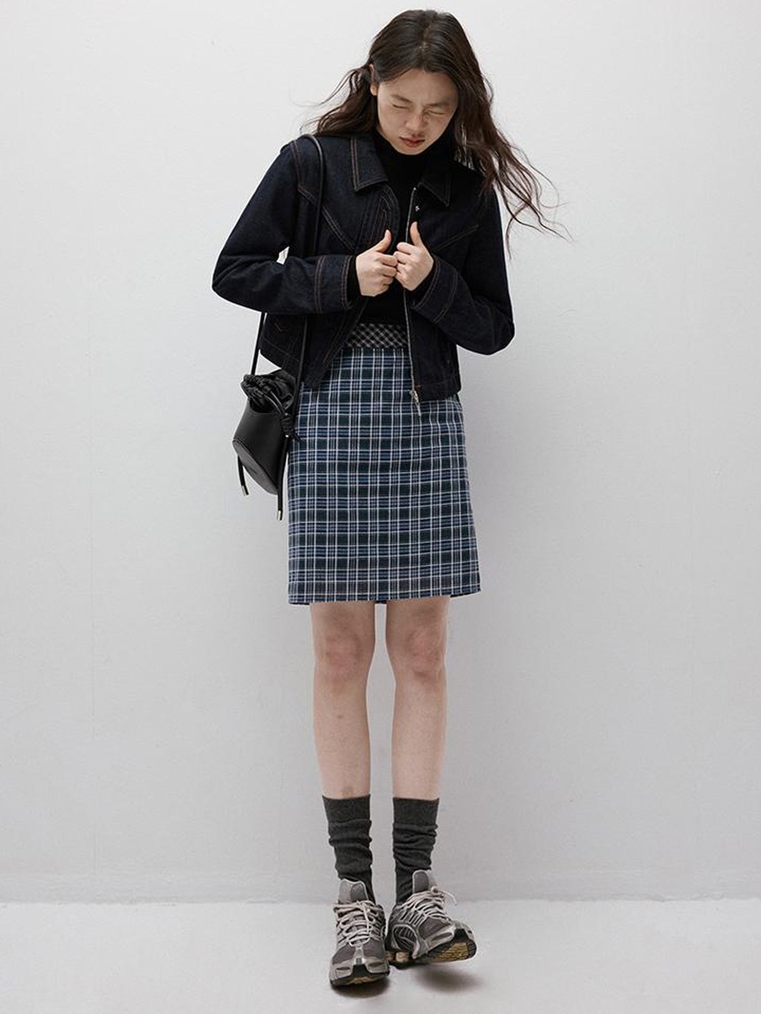 FUSSED Blue Hour Checkered Two Way Pencil Skirt