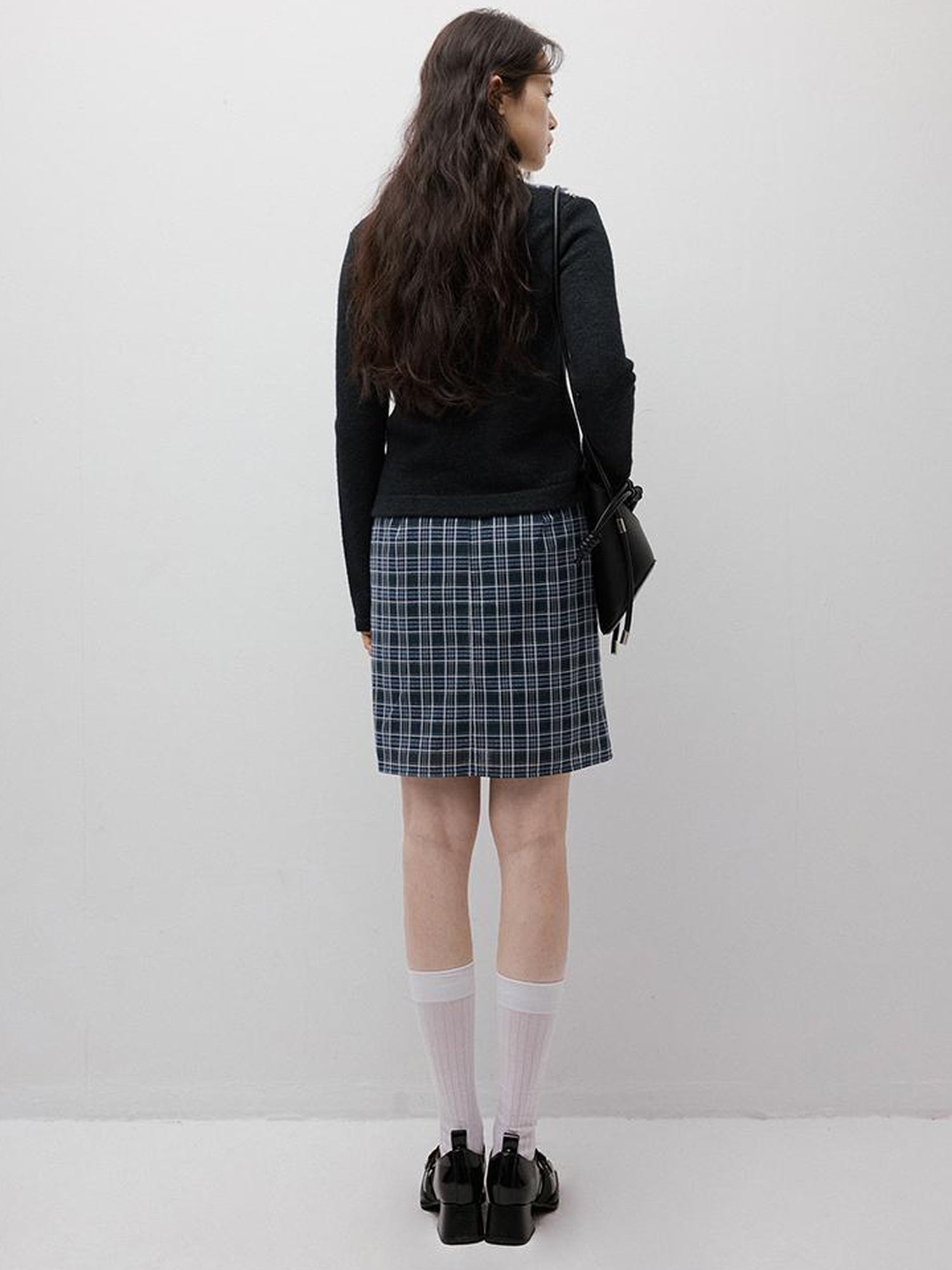 FUSSED Blue Hour Checkered Two Way Pencil Skirt